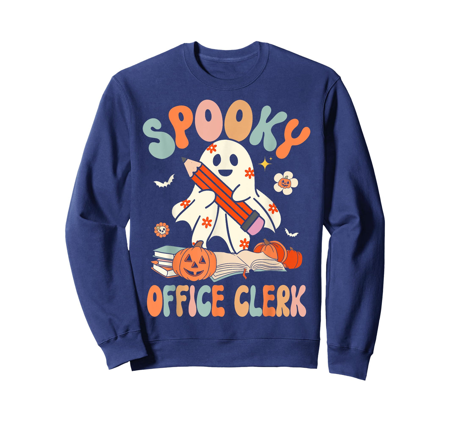 Groovy Halloween Spooky Office Clerk Retro Floral Ghost T-Shirt