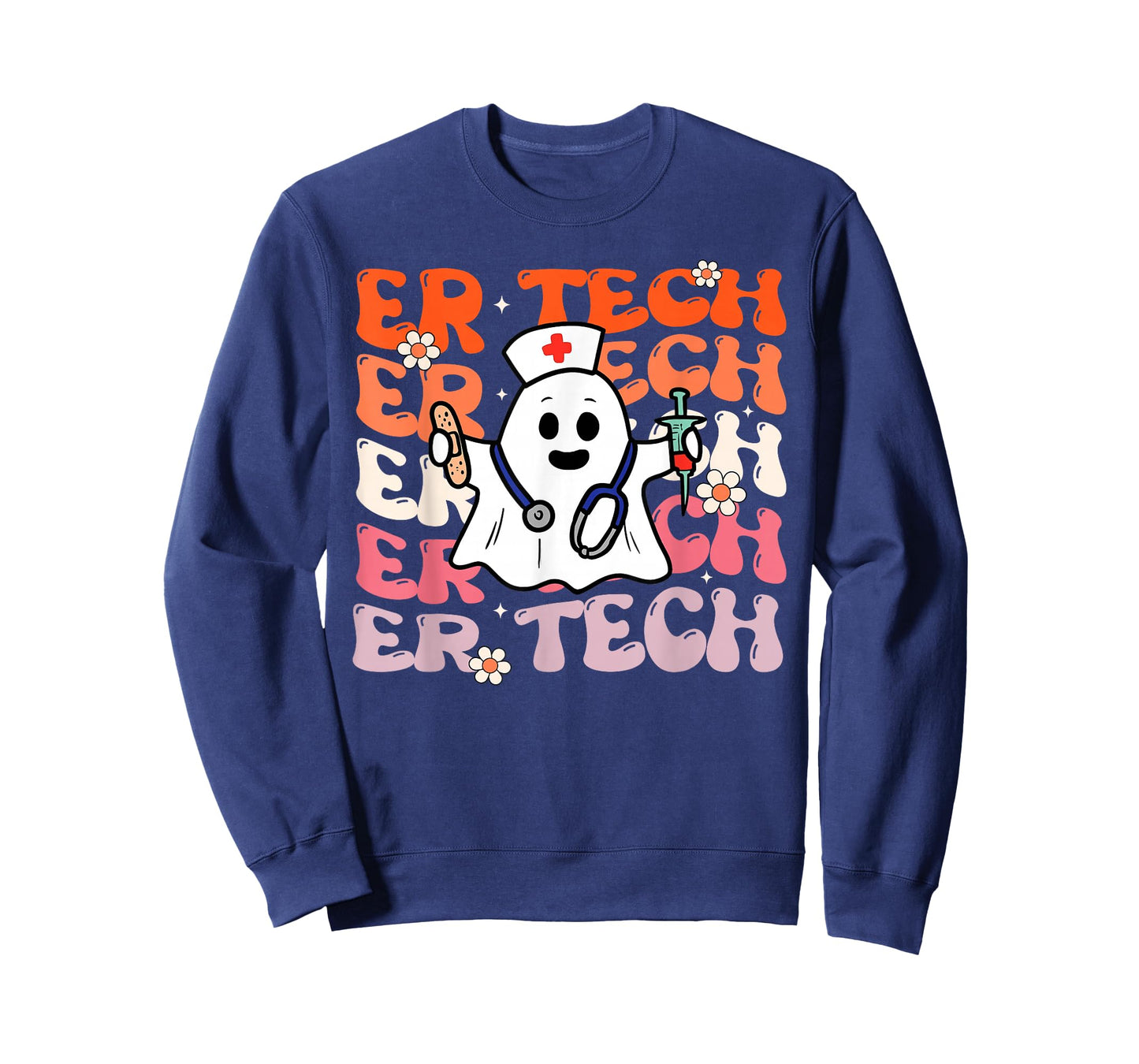 ER Tech Groovy Funny Halloween Ghost Nursing Spooky Costume T-Shirt
