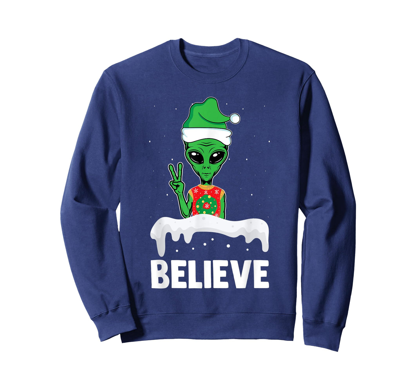 Christmas Alien Believe Elf Hat Holiday UFO Ugly Xmas T-Shirt