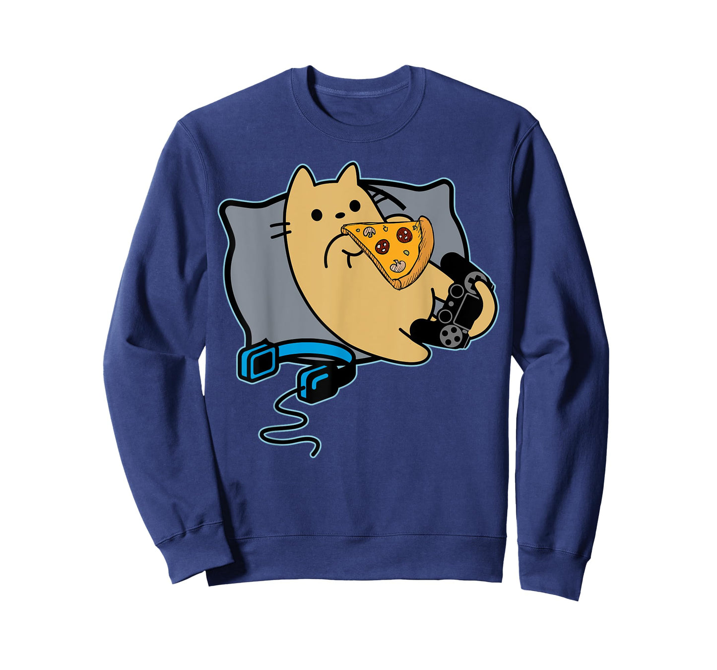 Nerdy Pizza Eating Gamer Cat Game Paused T-Shirt