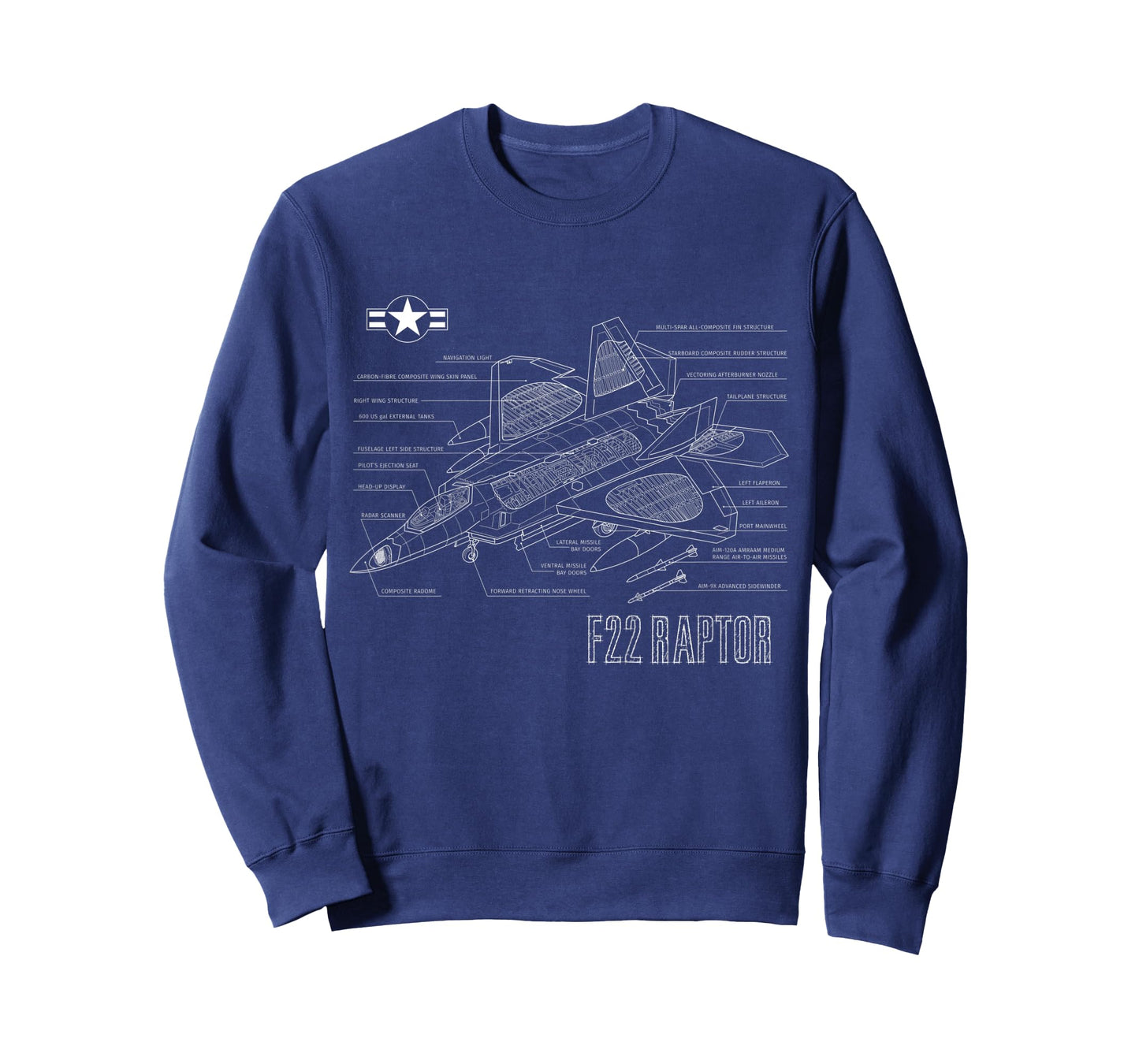 Kids American Aircraft Stealth Fighter F22 Raptor Blueprint T-Shirt