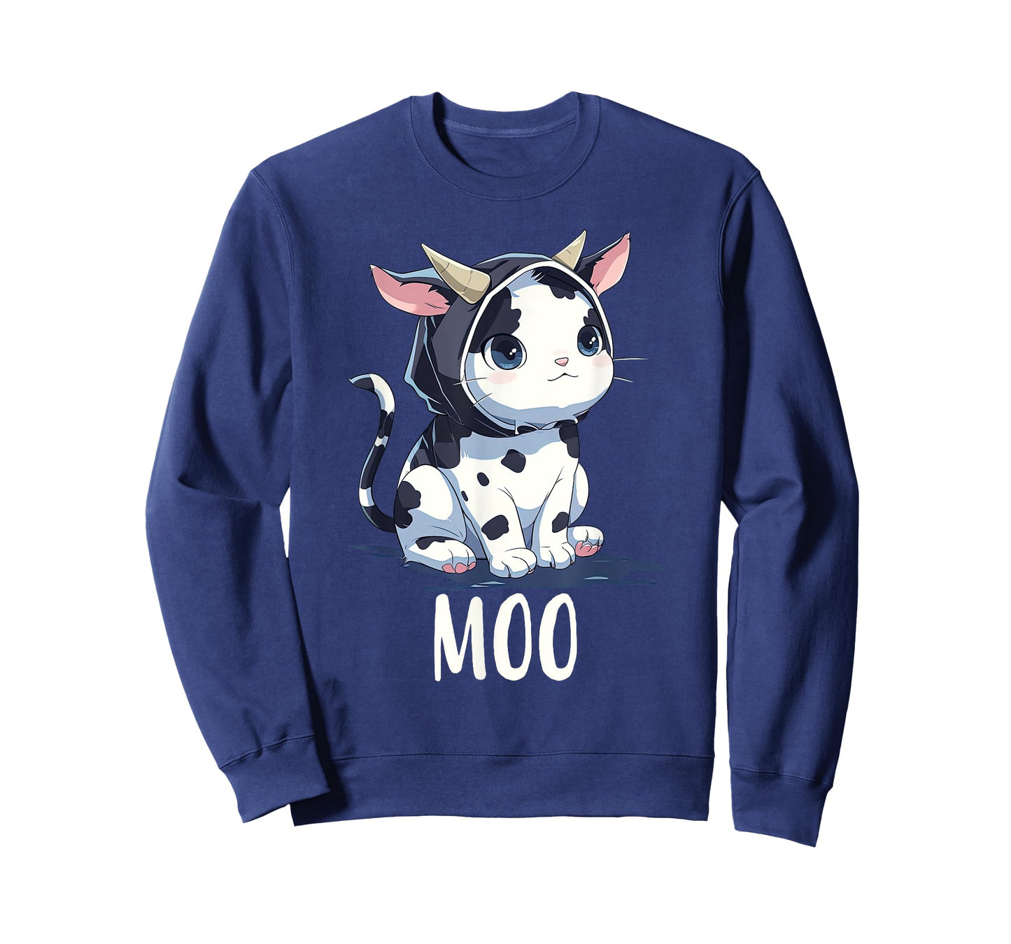 Cute Kawaii Anime Cat In Cow Costume Moo Funny Meow Cat Cow Men Women Kids T-Shirt