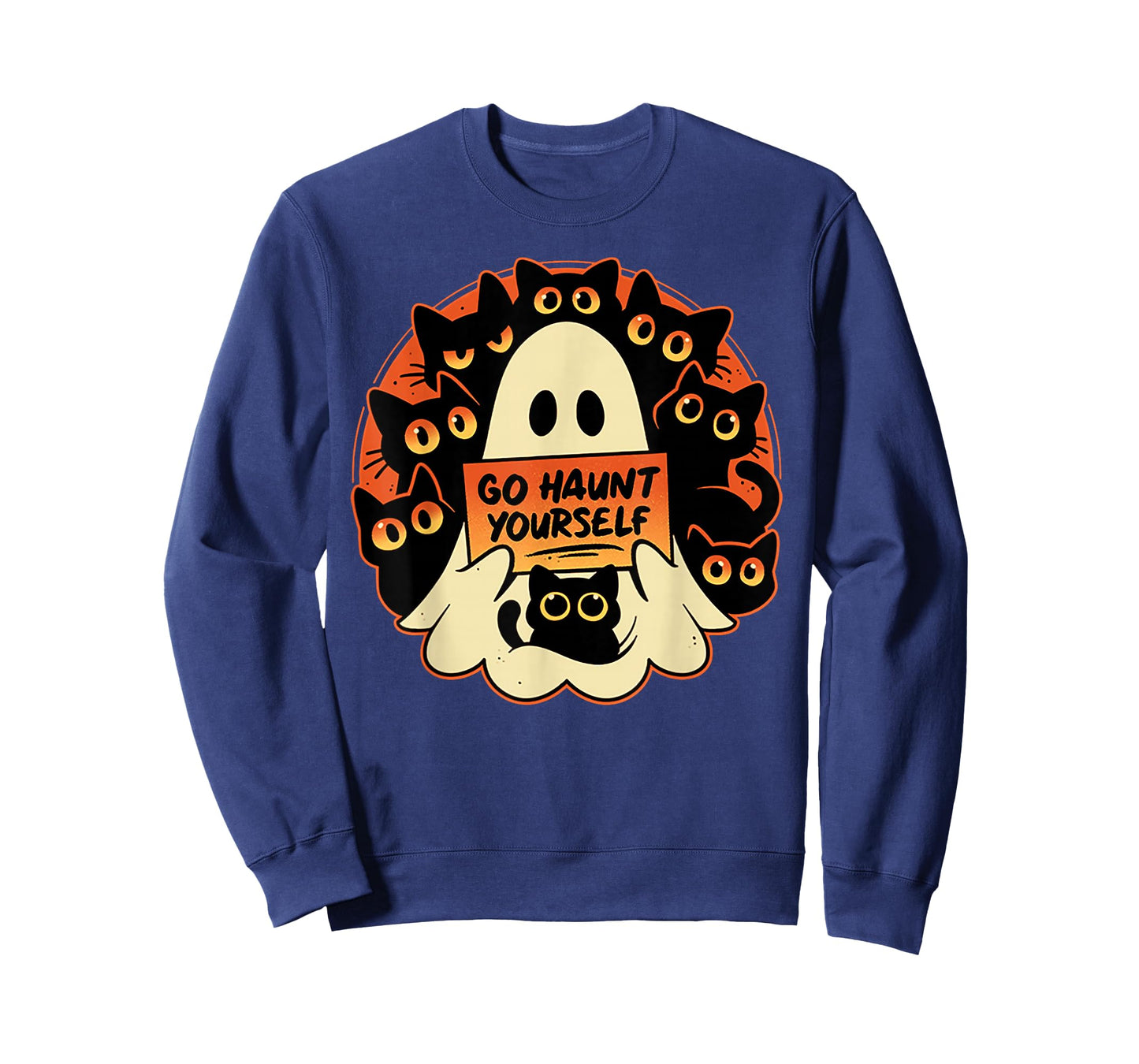 Go Haunt Yourself Funny Rude Cursing Ghost Black Cat T-Shirt