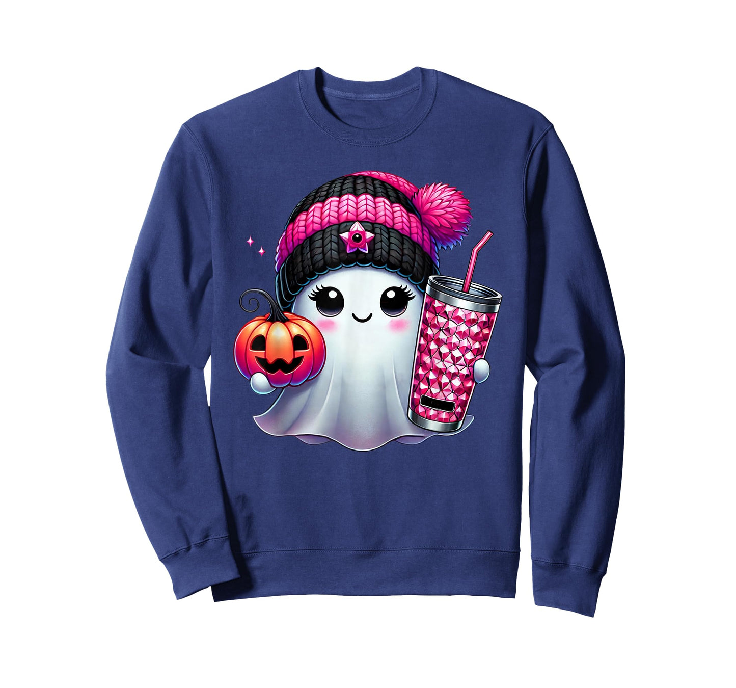 Cute Ghost Drinking Coffee Halloween Ghost Ice Coffee Womens T-Shirt