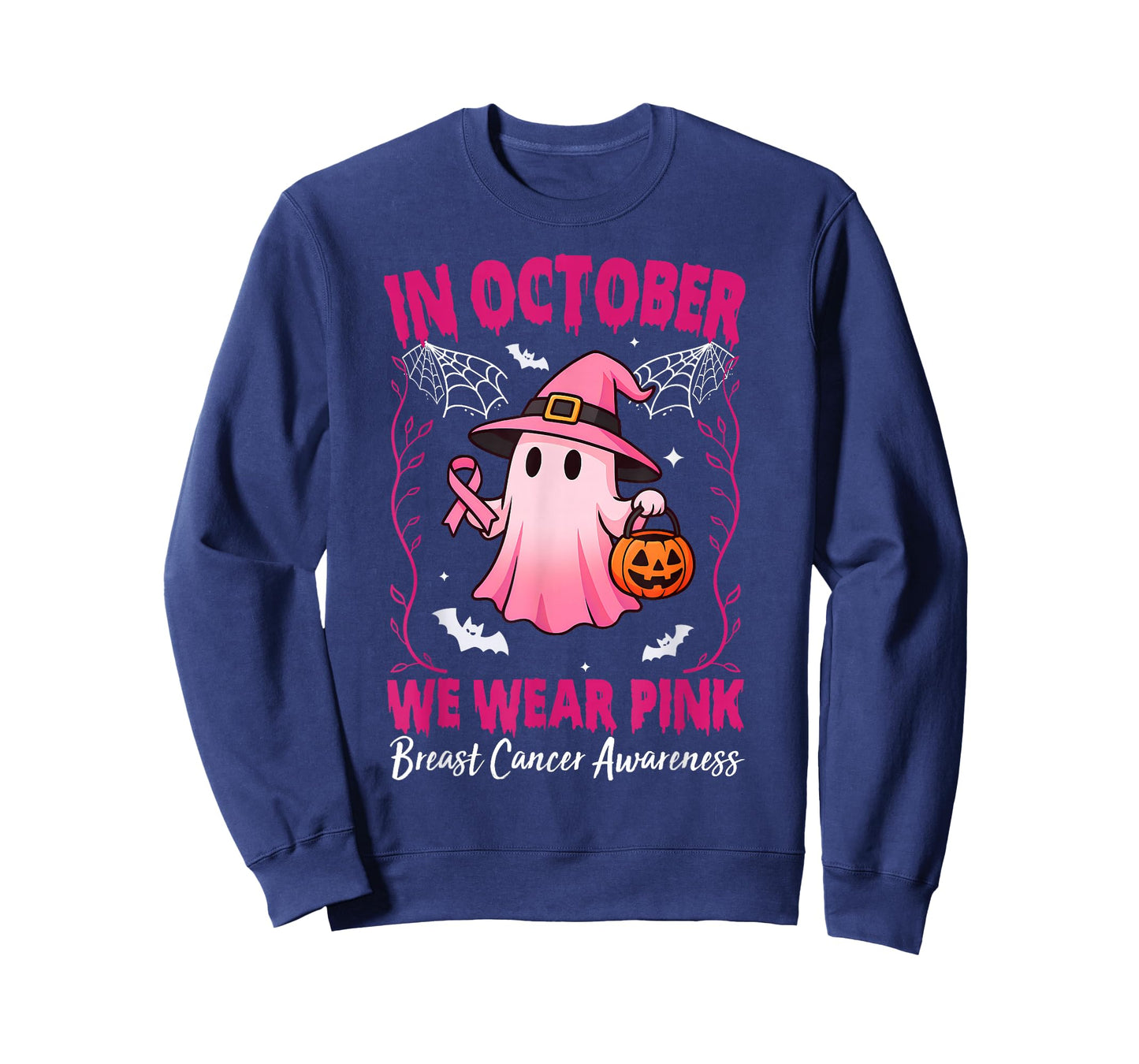 in October We Wear Pink Breast Cancer Awareness Halloween T-Shirt