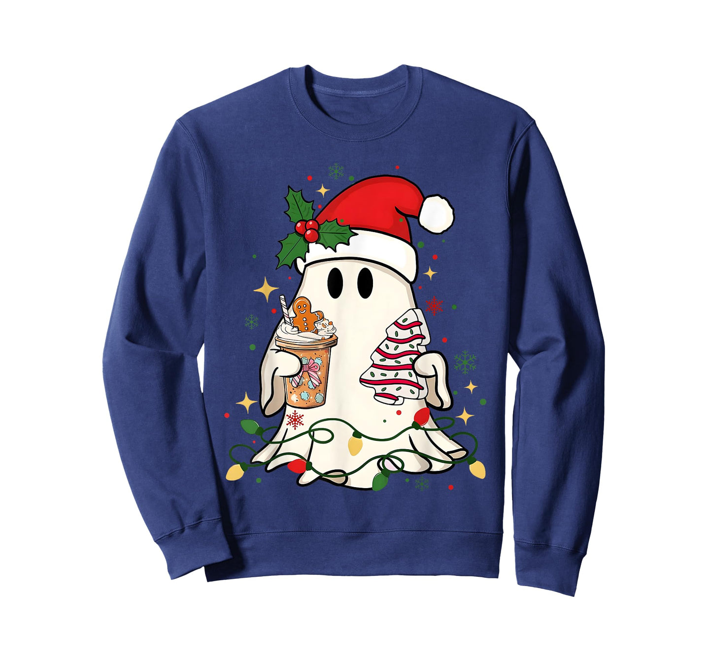 Cute Christmas Ghost Coffee Tree Cake Xmas Lights Boojee T-Shirt