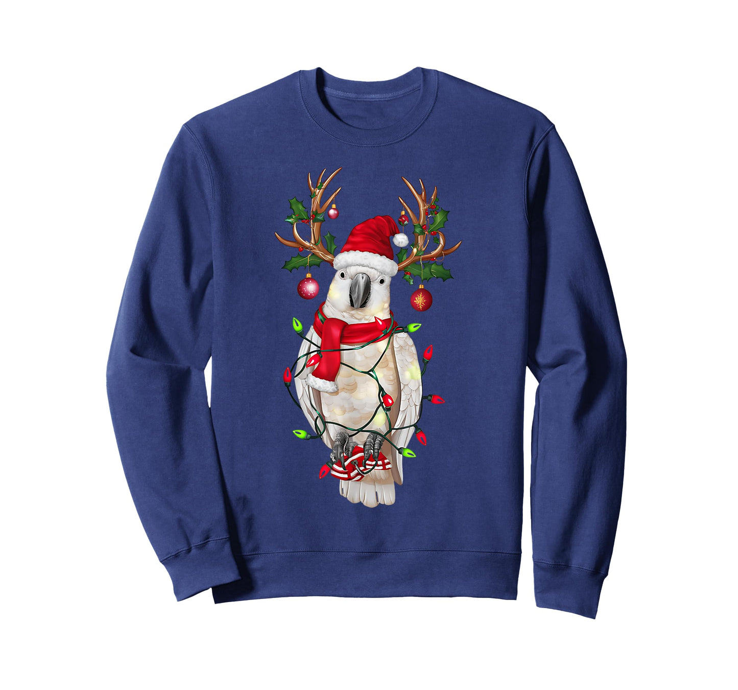 Funny Cockatoo Reindeer Christmas Tree Light Xmas T-Shirt - Black, Unisex-Adults & Kids, Short Sleeve, T-Shirt, Size Small