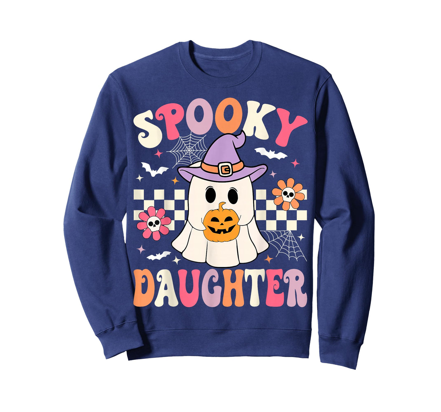 Groovy Spooky Daughter Retro Ghost Holding Pumpkin Halloween T-Shirt