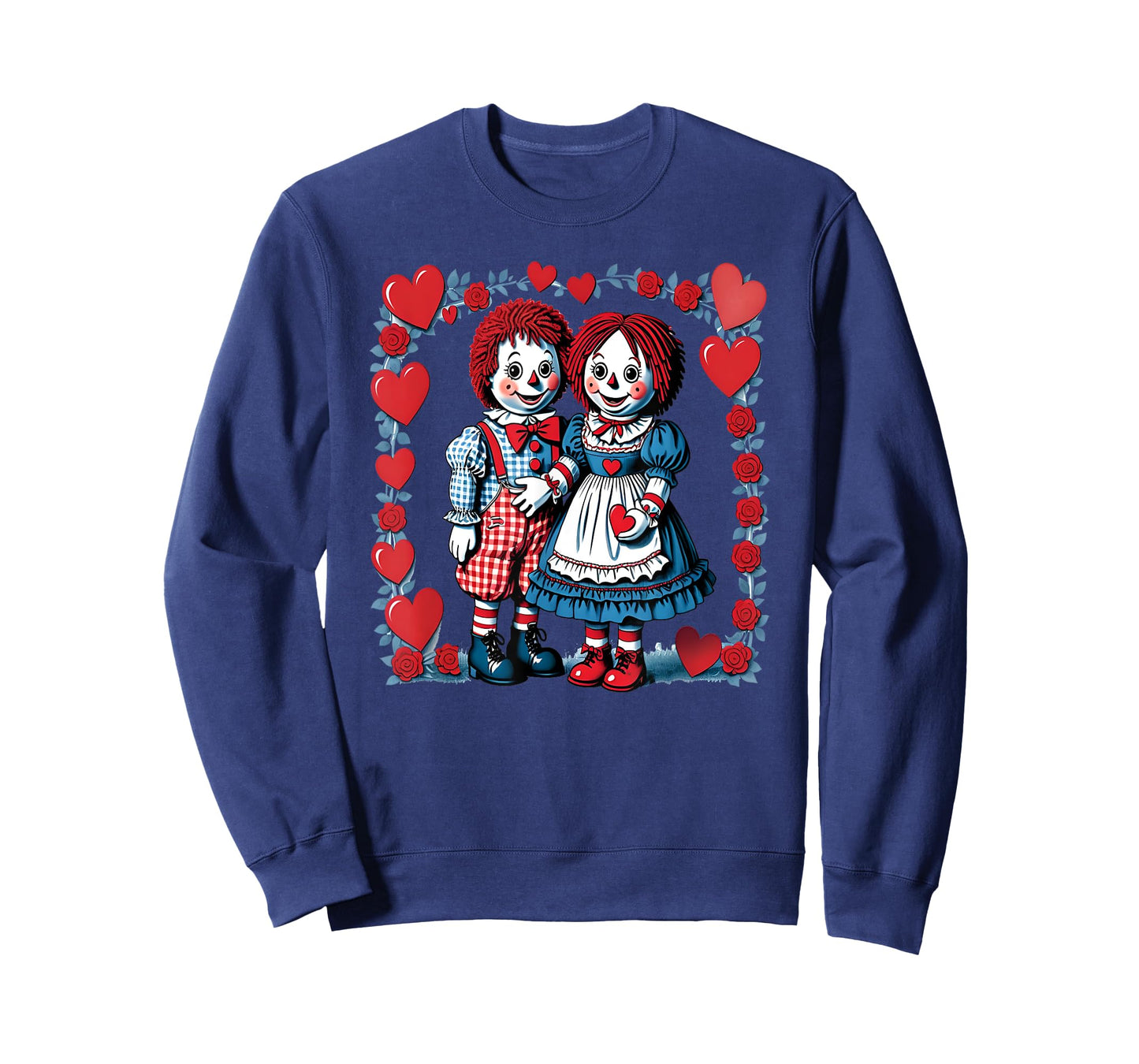 Raggedy Ann and Andy with Valentine's Day Roses & Hearts T-Shirt