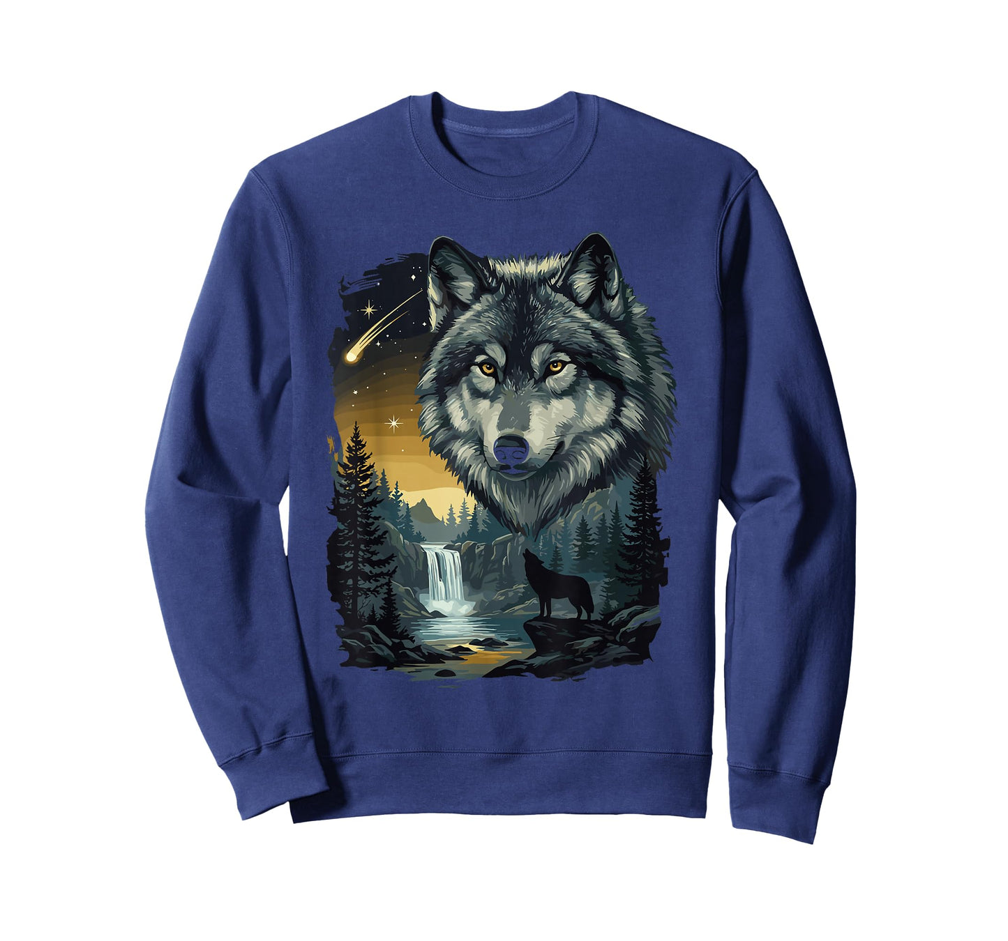 Howling Wolf Waterfall Scene for Nature Lovers and Gifts T-Shirt