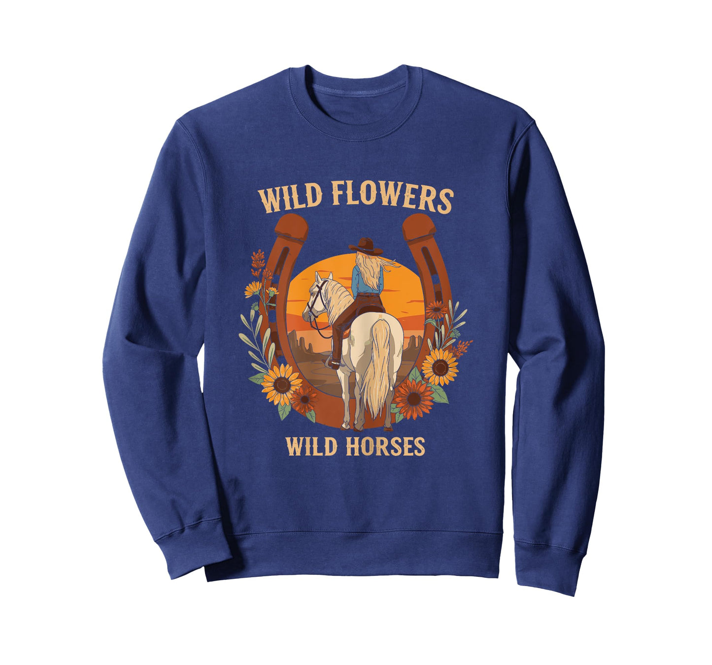Wild Flowers Wild Horses Retro Rodeo Western Country Cowgirl T-Shirt
