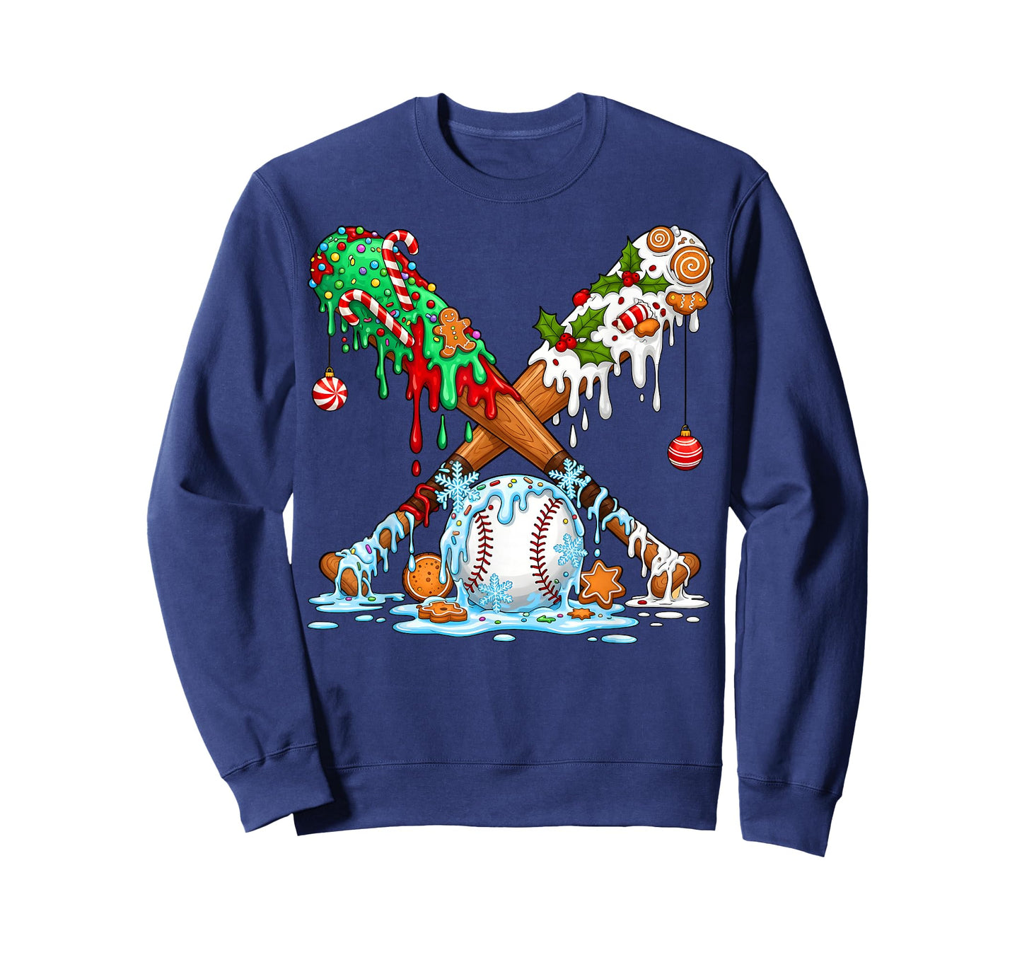 Christmas Baseball Ice Cream Drip Candy Game Day Boys Kids T-Shirt