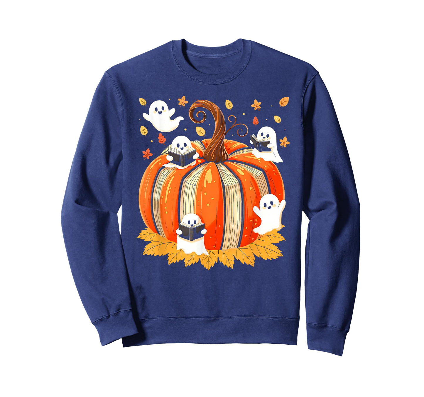 Fall Book Pumpkin Books Ghost Reading Halloween Teacher T-Shirt