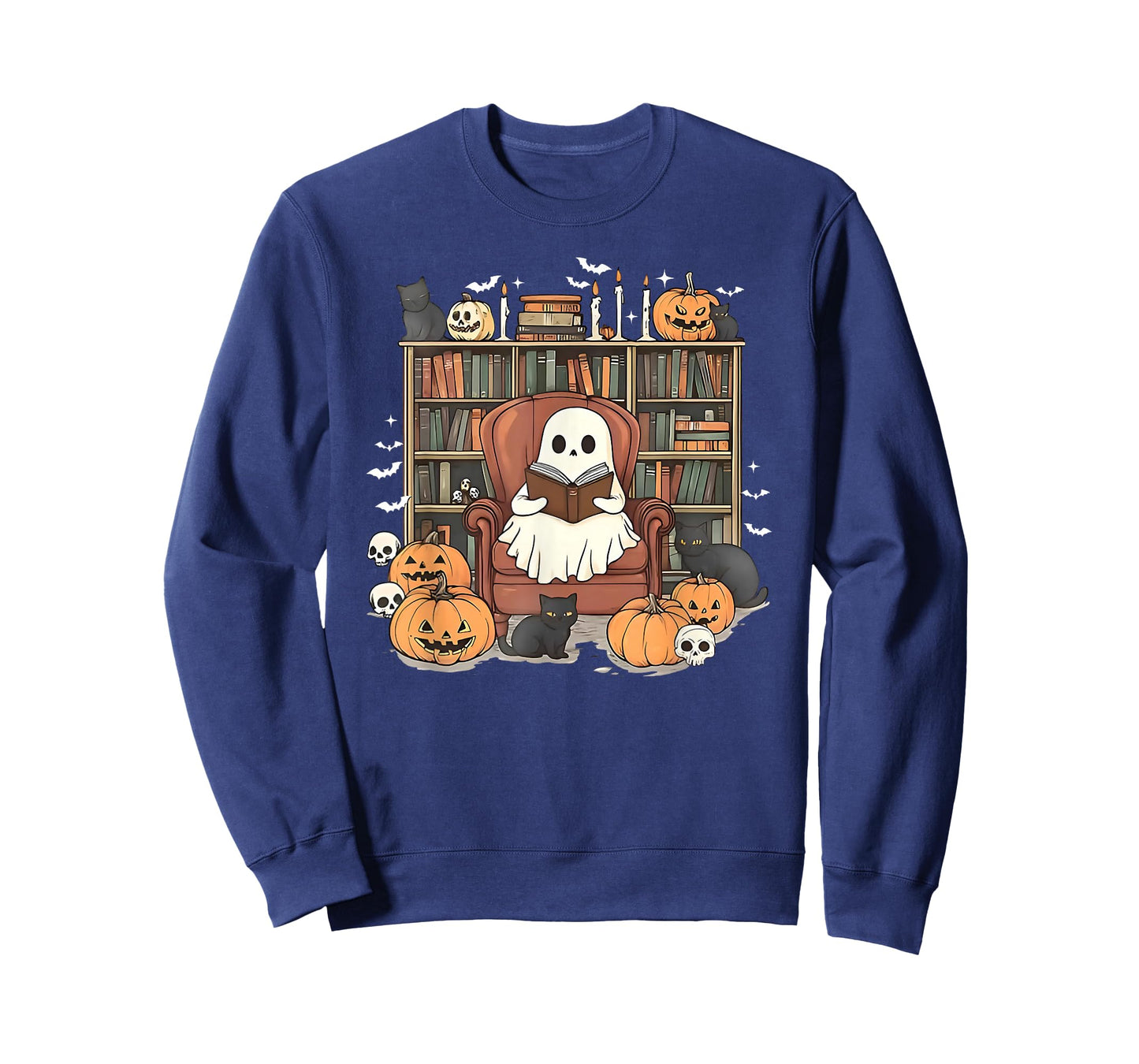 Ghost Library Halloween Book Reading Books Lover Teacher T-Shirt