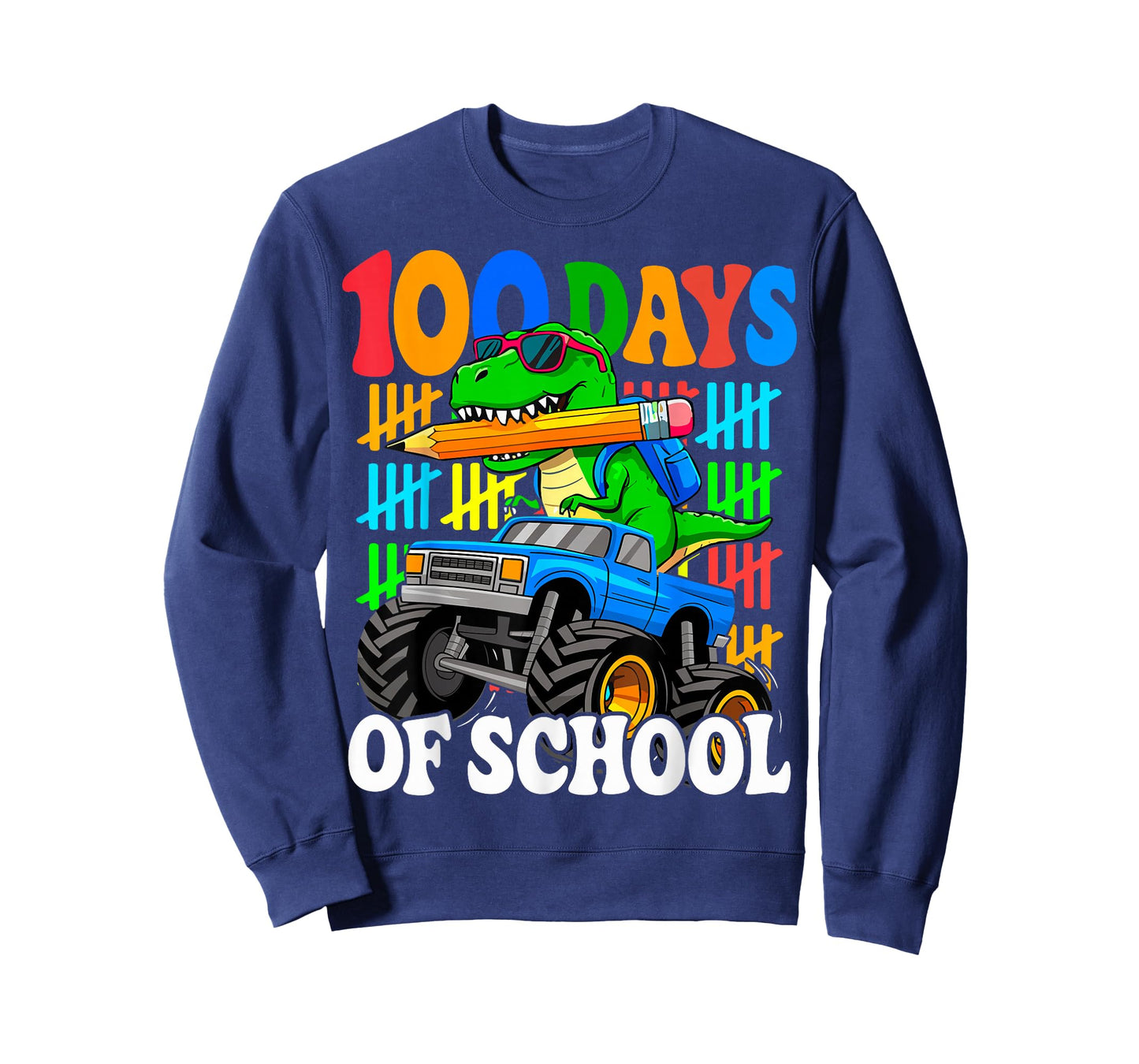 100th Day of School Monster Truck Dinosaur 100 Days School T-Shirt