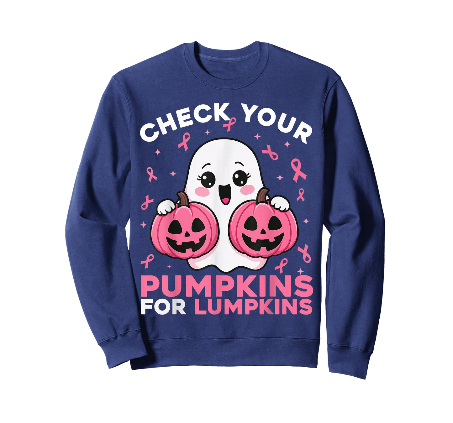 Check Your Pumpkins Ghost Breast Cancer Ribbon Halloween T-Shirt