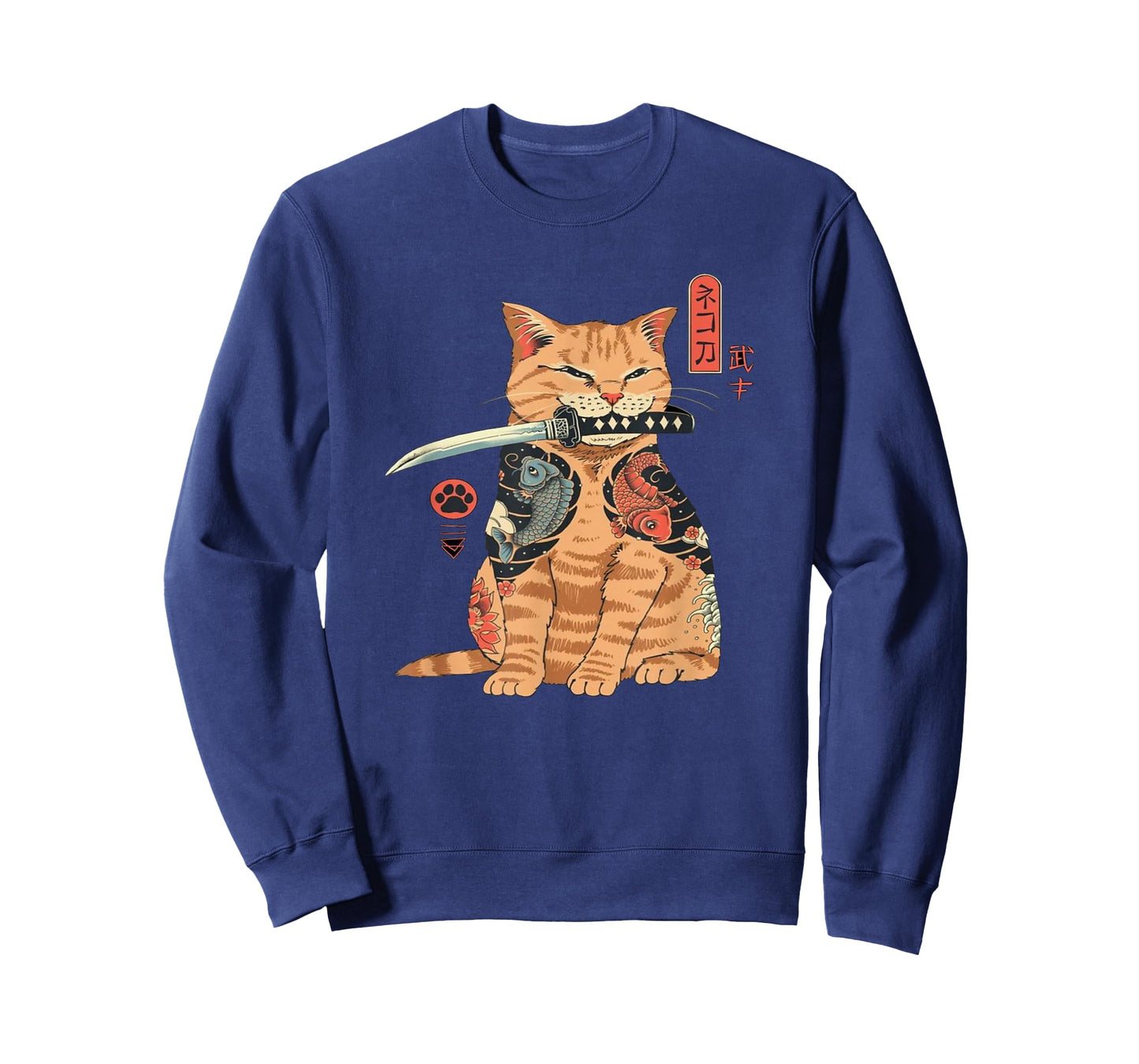 Alexamerch Cats Japanese Samurai Ninja Cat Kawaii Tattoo Graphic T-Shirt - Kids, Anime Fans, Casual Wear Lovers - Unisex - Black - Small - Short Sleeve - Classic Fit - Cotton, Polyester