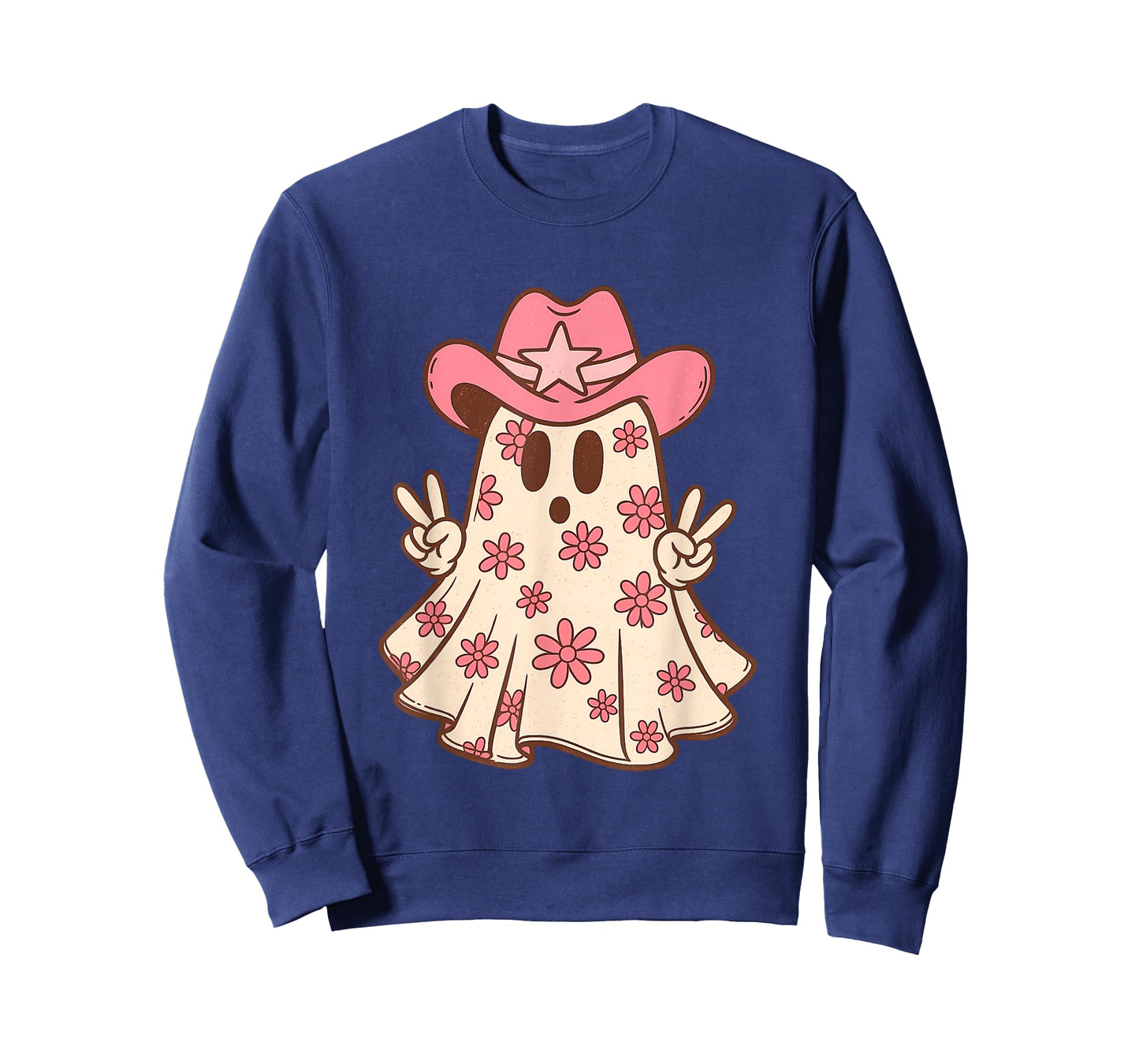 Pink Ghost in Cowboy Hat with Sunflowers Western Halloween T-Shirt