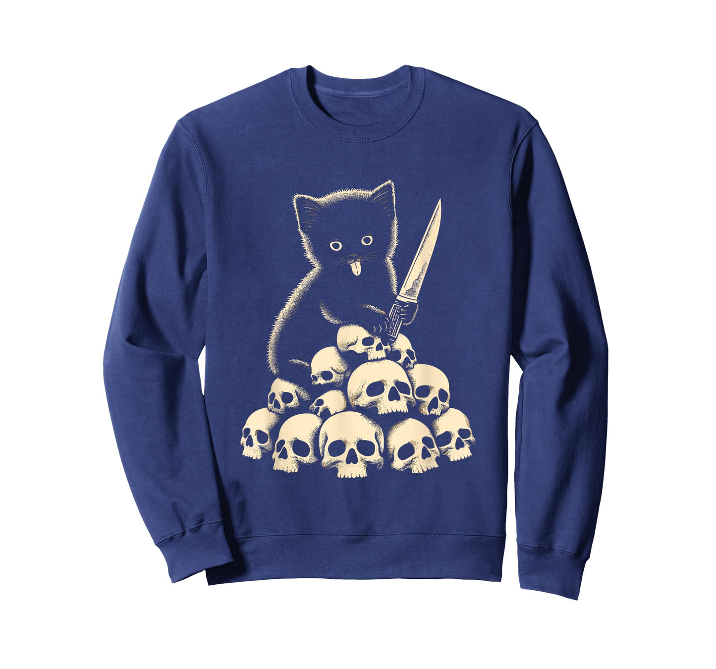 Cute Cat With Knife And Skulls - Spooky Halloween Costume T-Shirt for Men Women