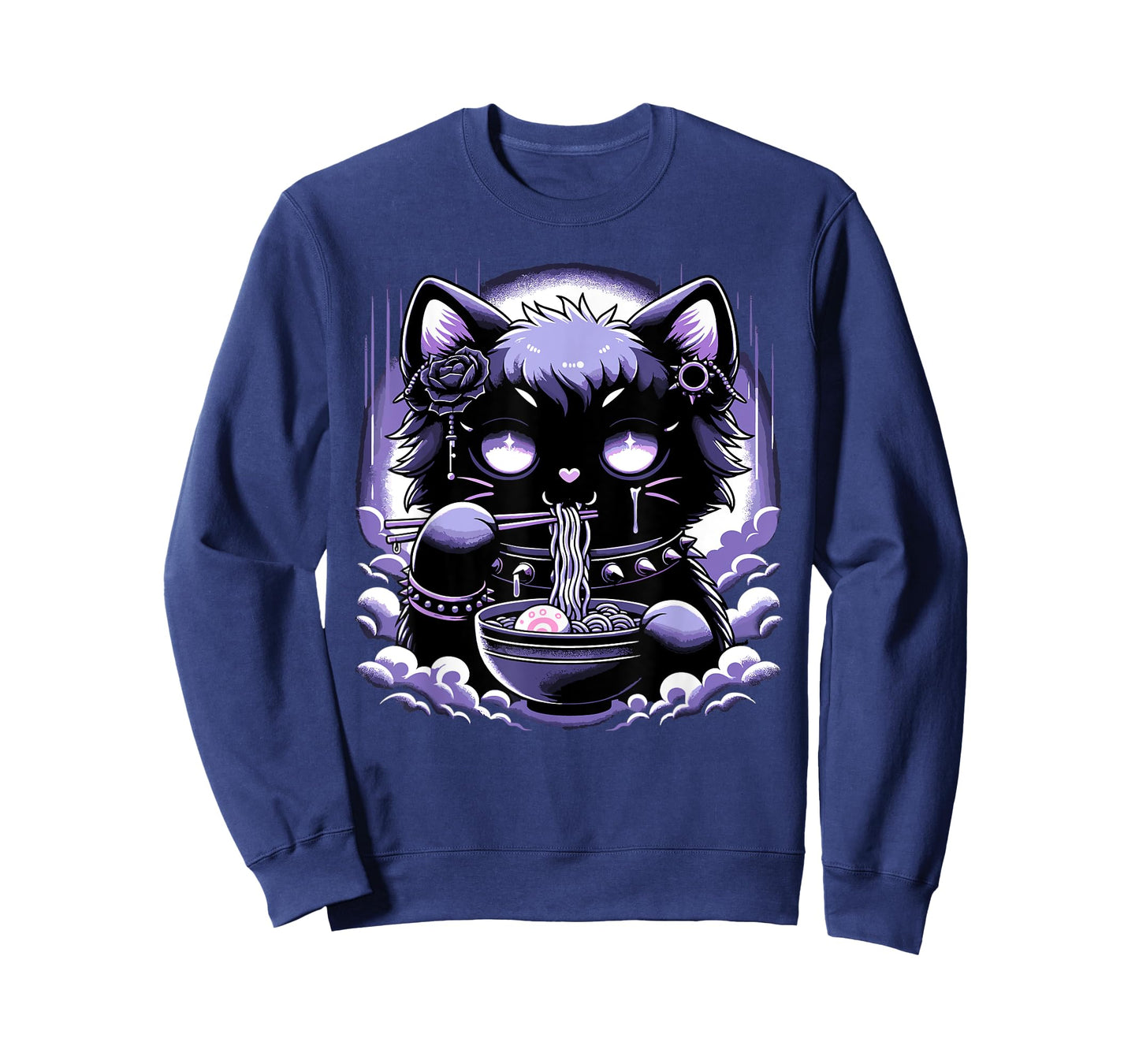 Pastel Goth Aesthetic Kawaii Creepy Cat Eating Ramen Noodles T-Shirt