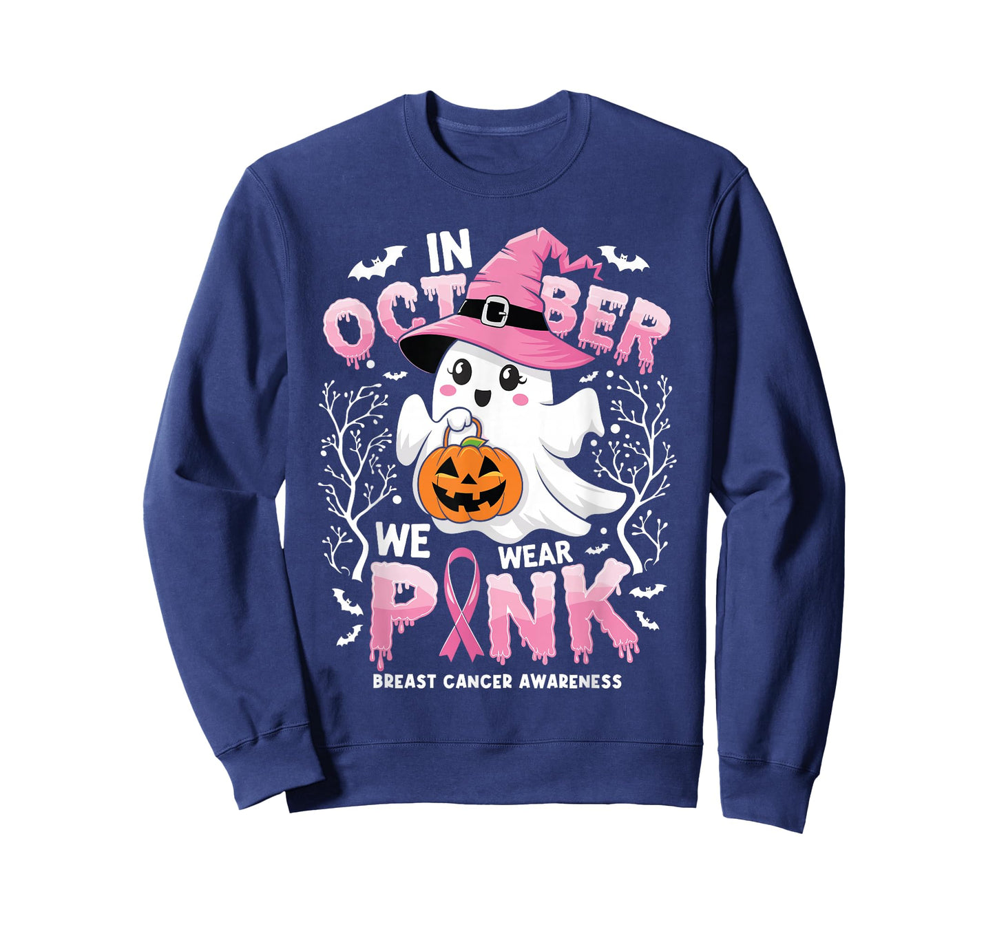 In October We Wear Pink Ghost Witch Breast Cancer Awareness T-Shirt
