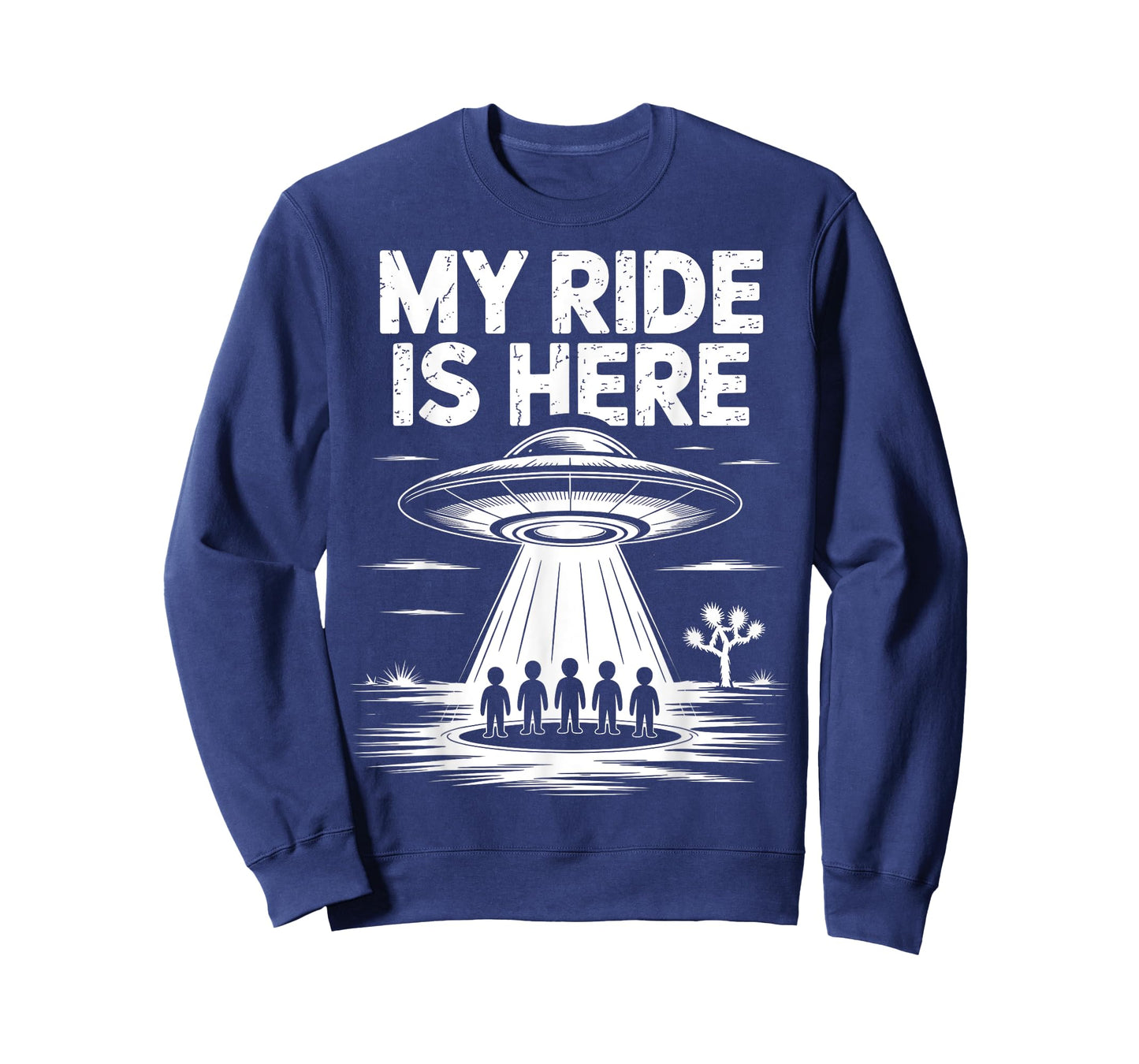 Alien UFO My Ride Is Here Funny Flying Saucer Kids Men Women T-Shirt