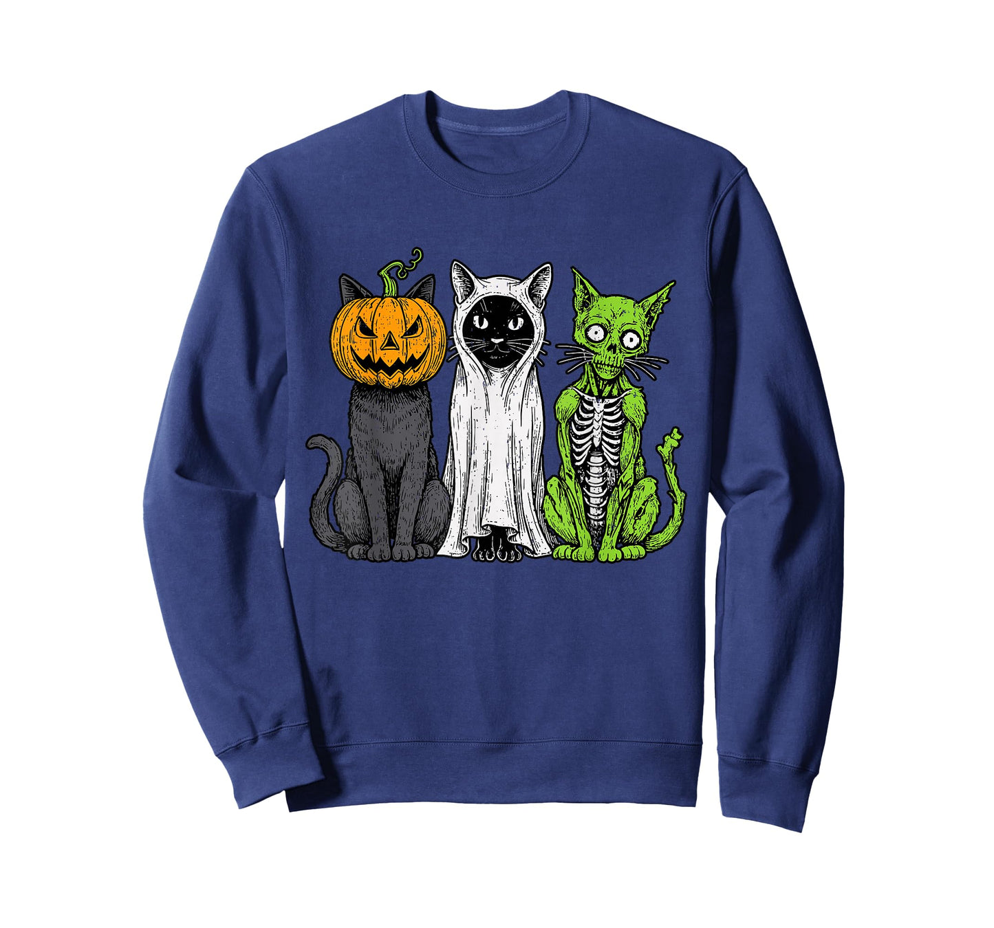 Skeleton Cat Pumpkin Ghost Halloween Kitty Meow Girl Boy Kid T-Shirt