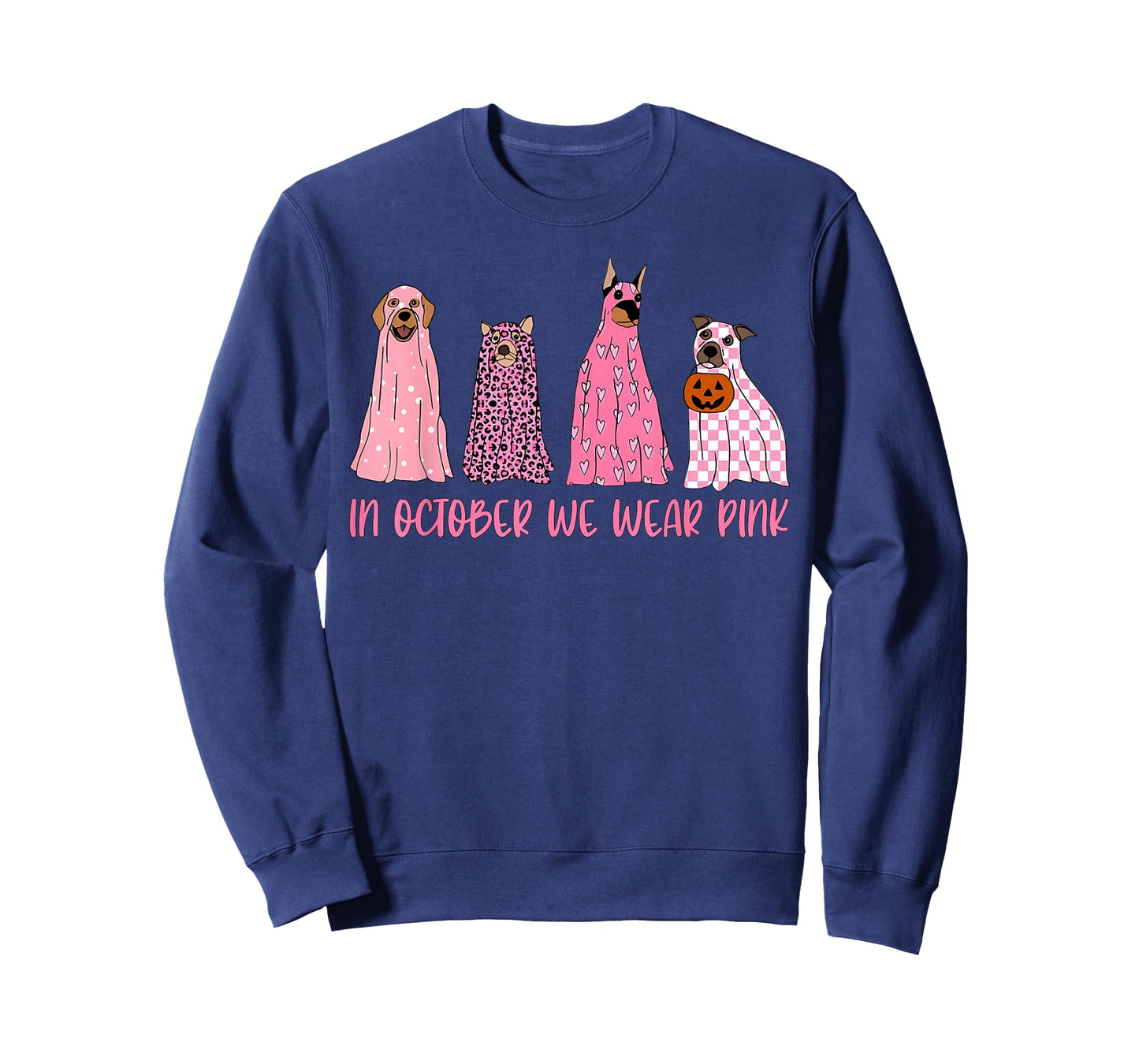 in October We Wear Pink Ghost Dogs Breast Cancer Awareness T-Shirt