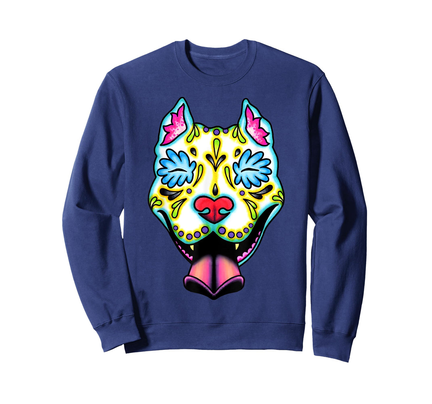 Slobbering Pit Bull - Day of the Dead Sugar Skull Pitbull T-Shirt