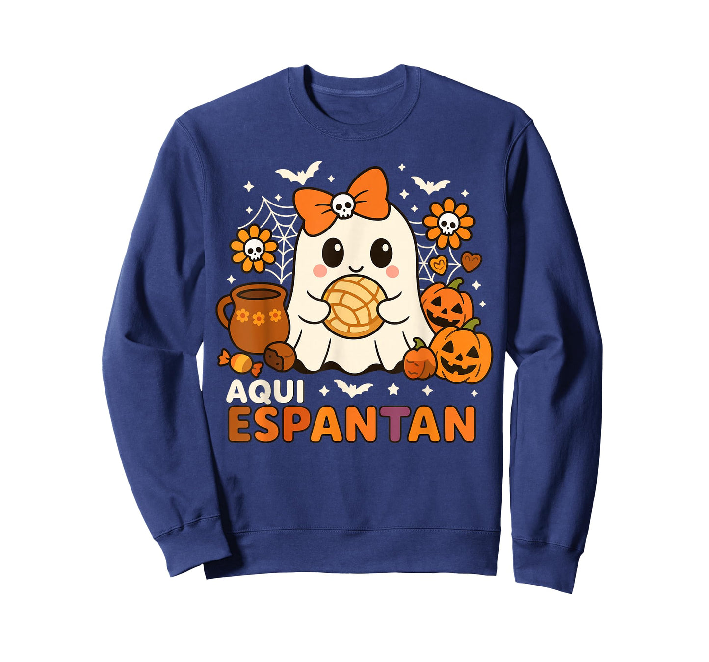 Aqui Espantan Cute Ghost Pan de Muerto Mexican Halloween T-Shirt