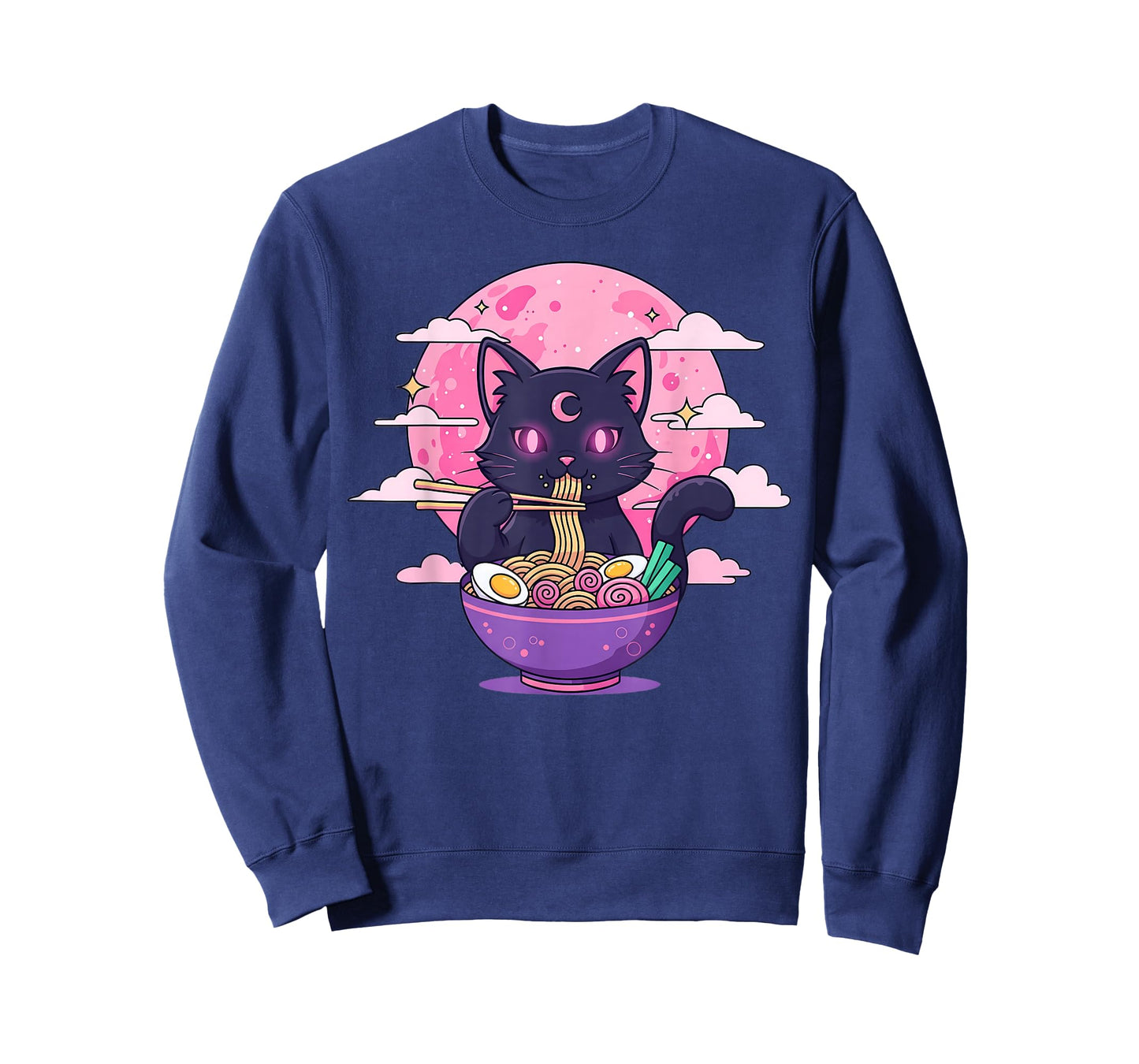 Pastel Goth Aesthetic Kawaii Creepy Cat Eating Ramen Noodles T-Shirt