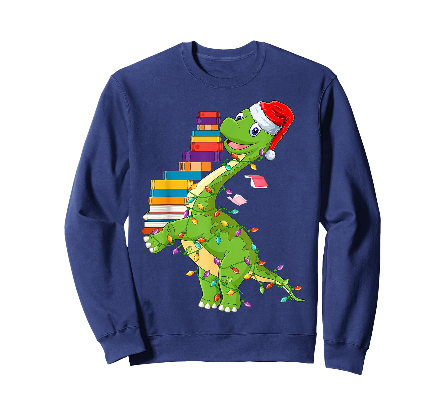 Dinosaur Book Reading Teacher Kids Book Lover Dino Christmas T-Shirt