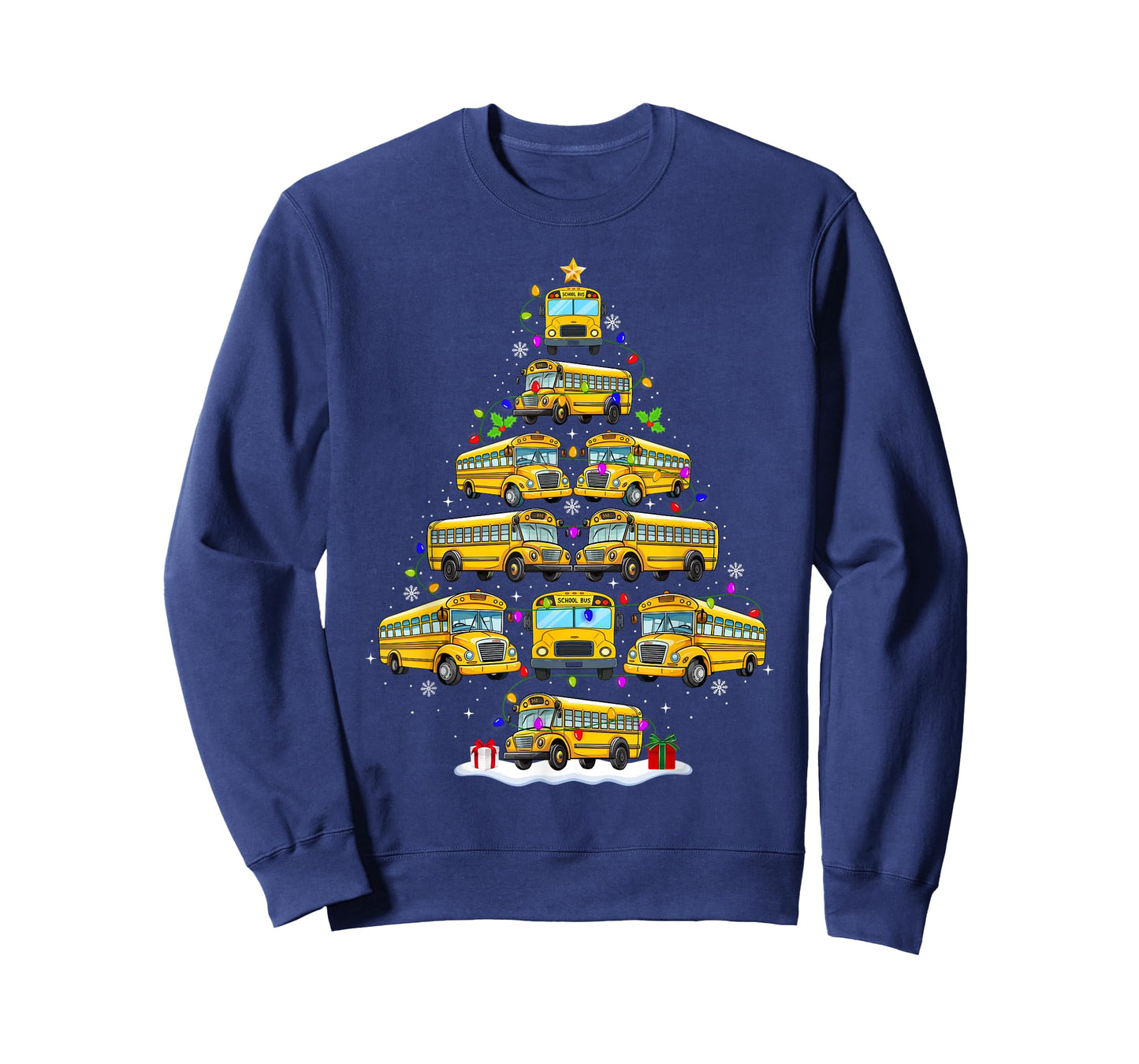 School Bus Christmas Tree Lights Bus Driver Xmas Pajamas T-Shirt