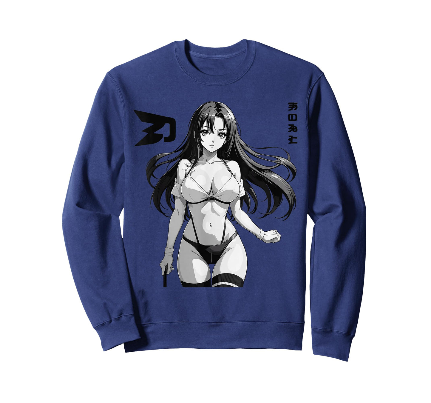 Sexy Waifu Otaku Anime Girl Japanese in Black and White Art T-Shirt