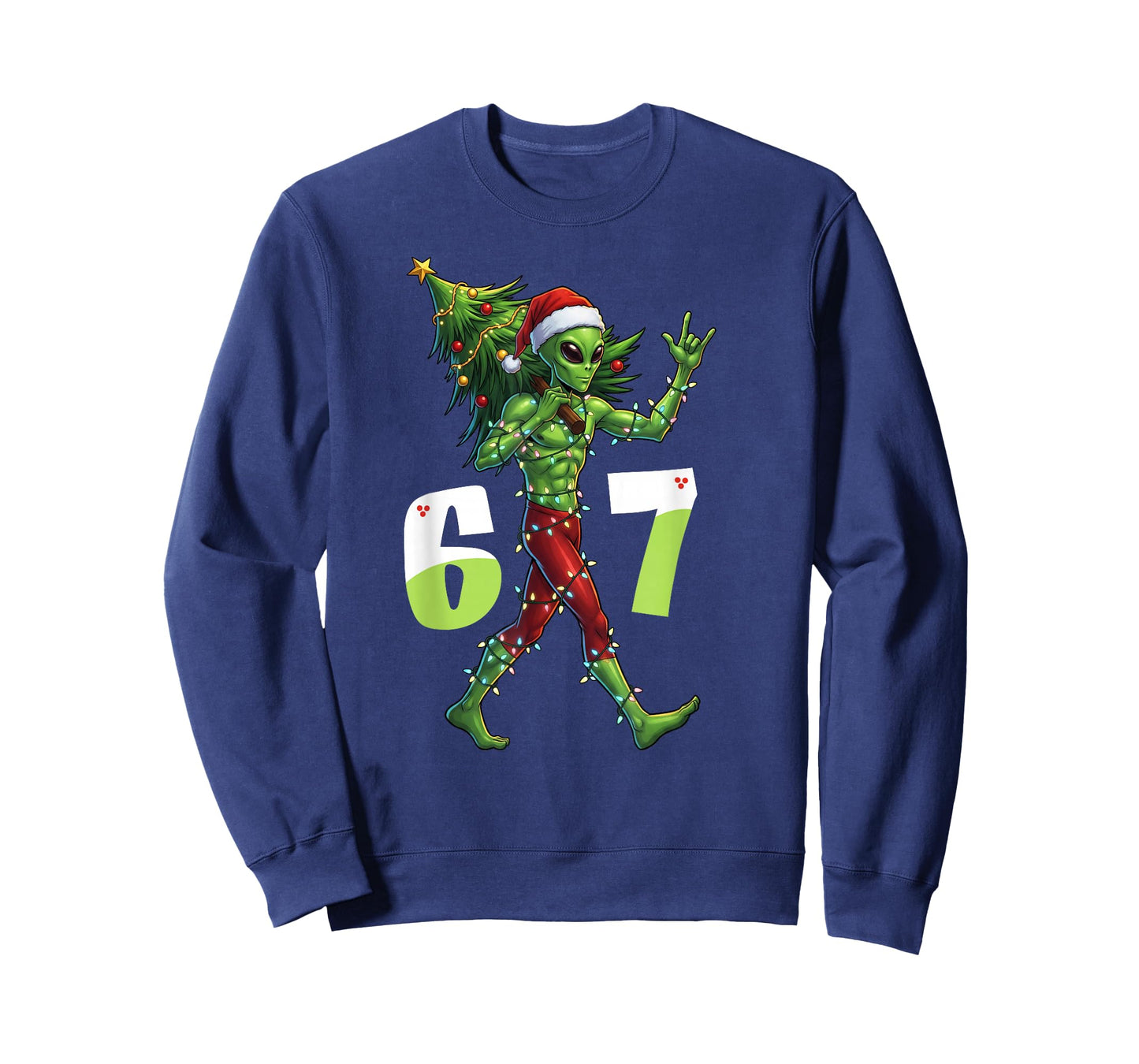 Funny Christmas Alien Six Seven Meme 67 Santa Hat 6 7 Xmas T-Shirt