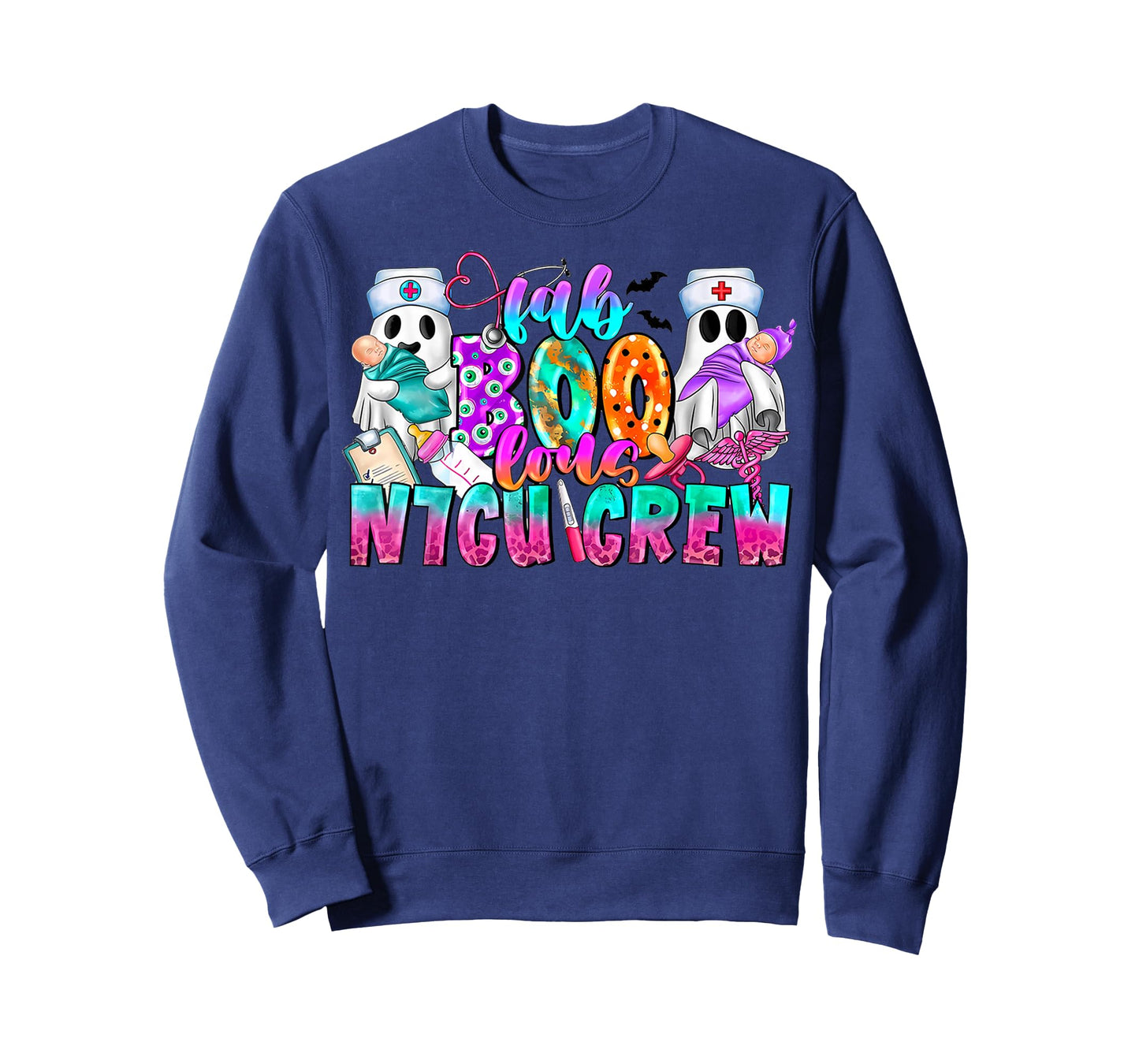 Fab Boo Lous Nicu Crew Ghost Nurses Halloween Scrub Top T-Shirt