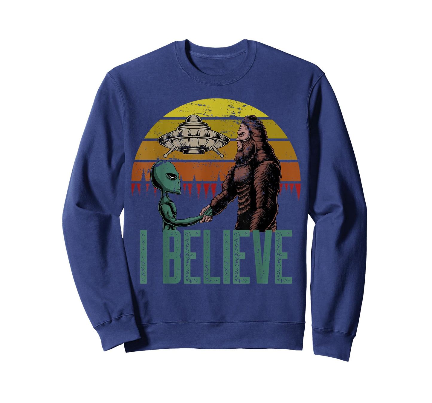 I Believe Bigfoot Alien UFO Flying Object Vintage T-Shirt