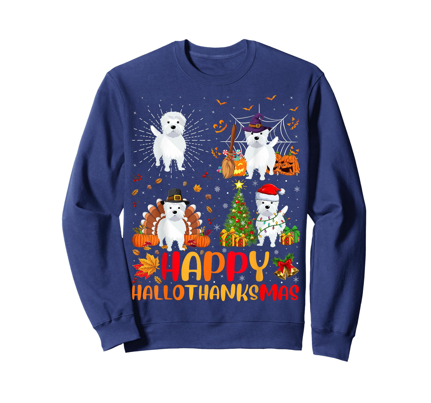 Halloween Thanksgiving Christmas Westie Dog Hallothanksmas T-Shirt