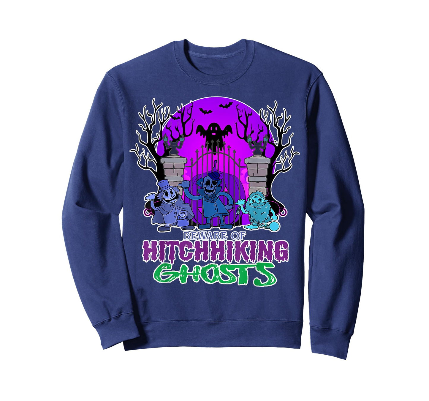 Beware Of Hitchhiking Ghosts Halloween Bat Funny T-Shirt