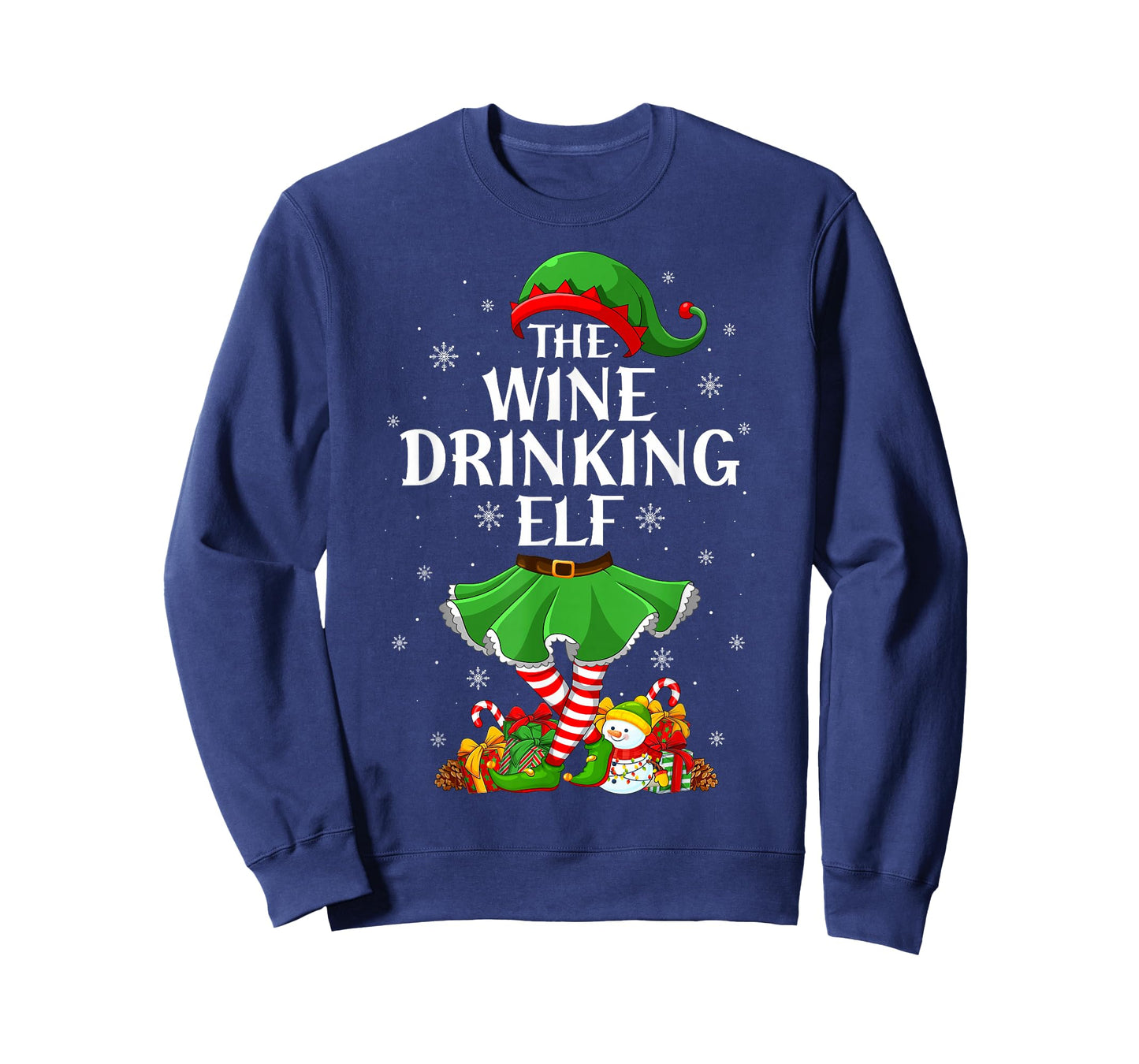Wine Drinking Elf Christmas Family Elf Squad Xmas Girl Women T-Shirt
