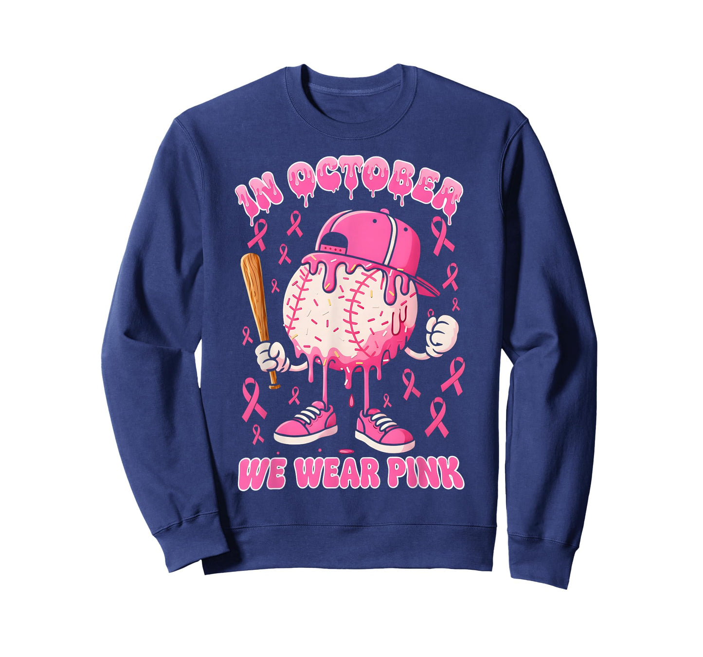 Baseball Ice Cream Drip in October Wear Pink Breast Cancer T-Shirt