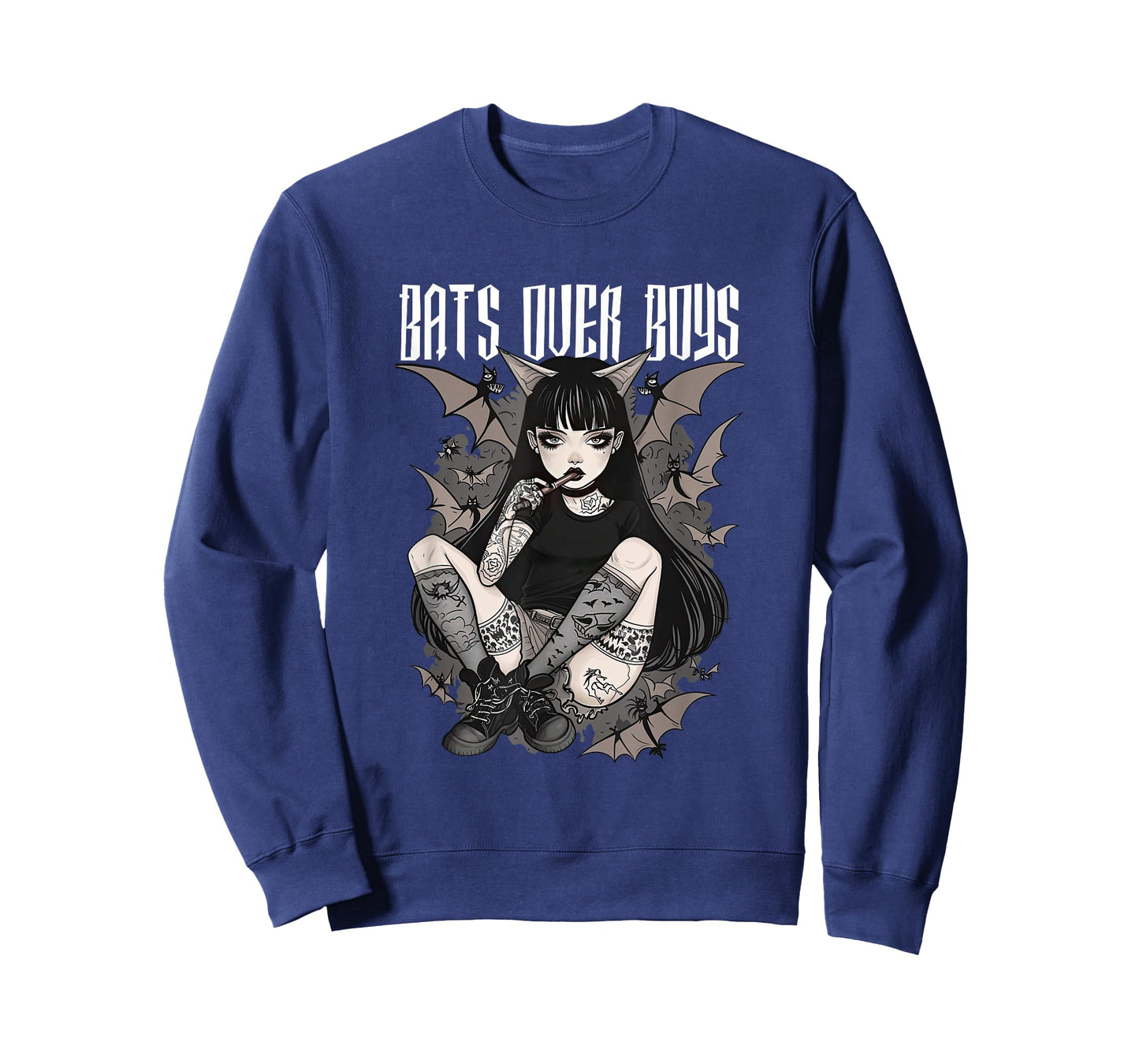 Bats Over Boys Quote Dark Aesthetic Spooky Gothic Anime Girl T-Shirt