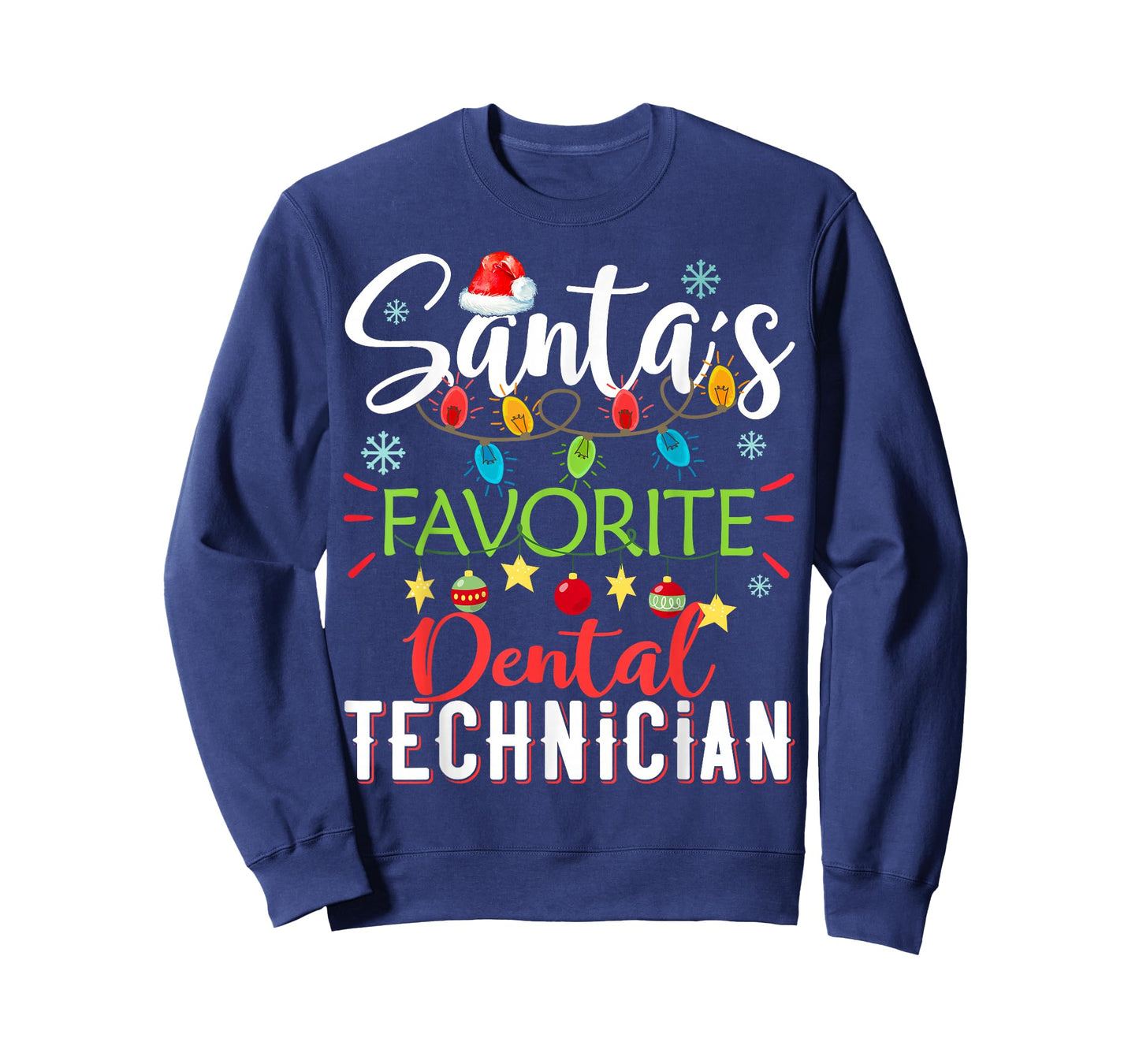 Santa's Favorite Dental Technician Light Santa Hat Christmas T-Shirt