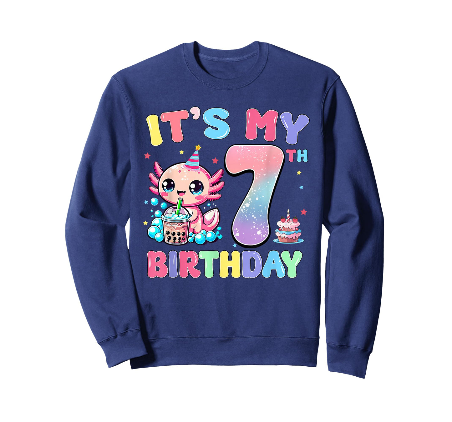 It's My 7th Birthday Axolotl Bubble Boba Tea Anime 7 Years T-Shirt