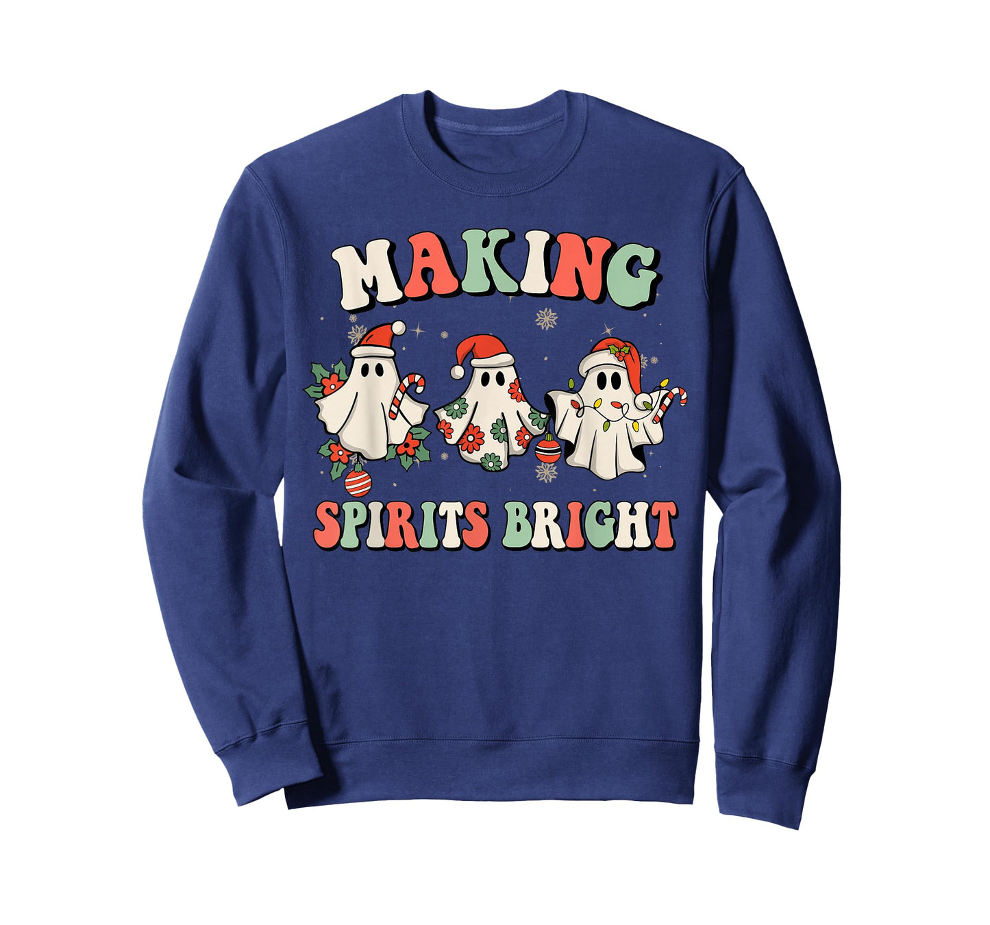 Retro Groovy Christmas Ghost Making Spirits Bright Pajamas T-Shirt