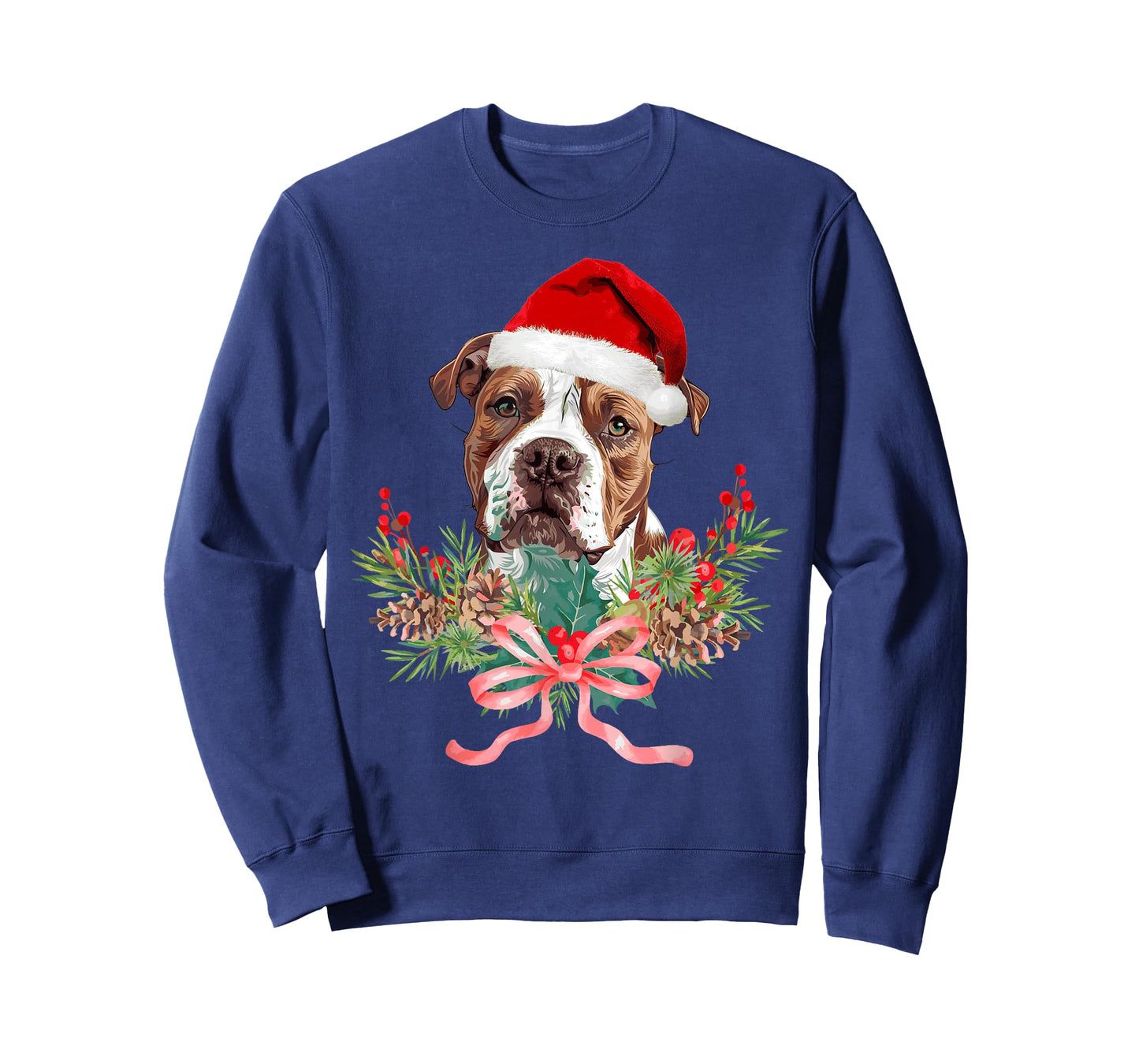 Pitbull Dog Santa Hat Wreath Merry Christmas Pajamas Kids T-Shirt