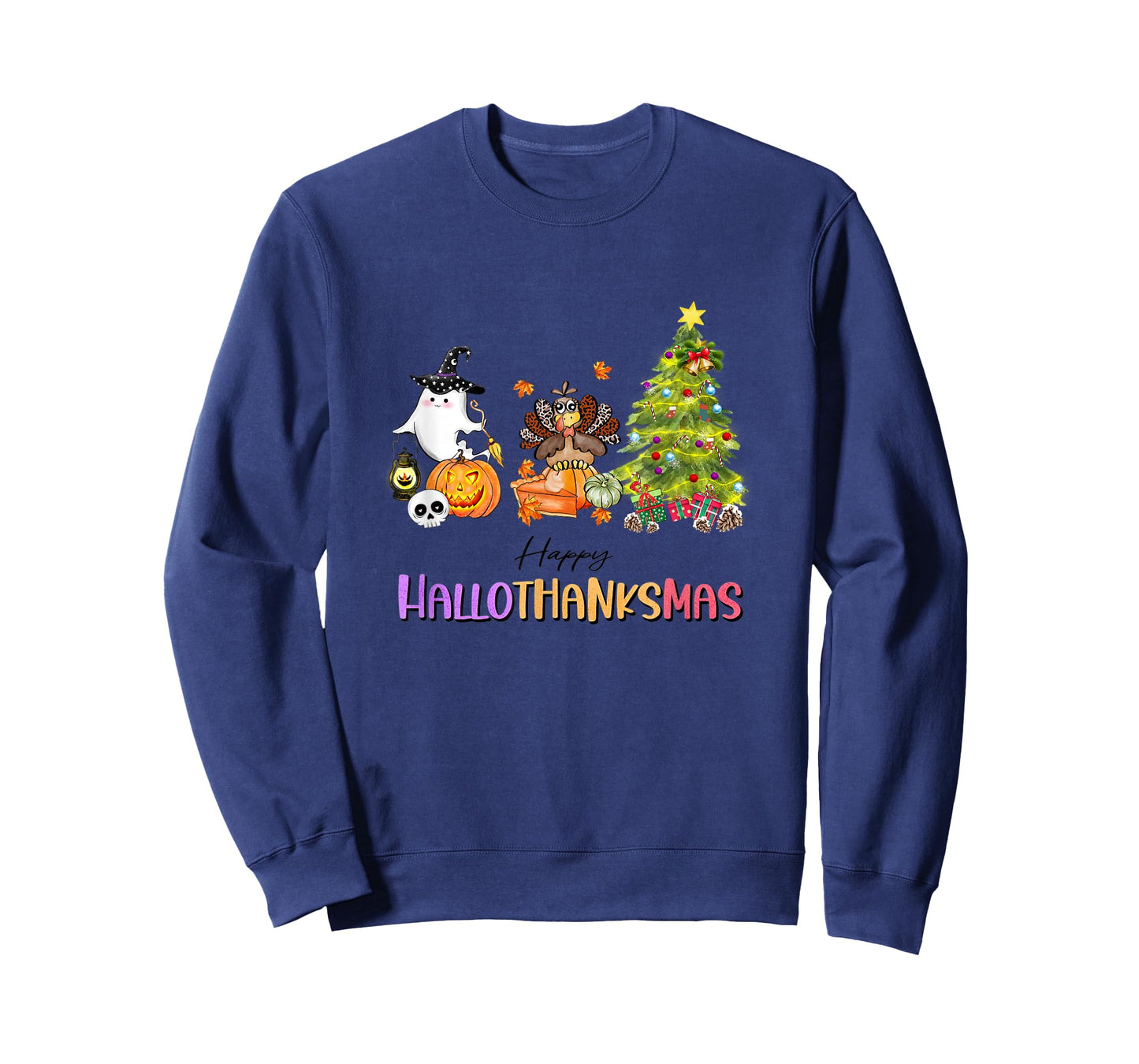 Happy Hallothanksmas Ghost Turkey Christmas Tree T-Shirt