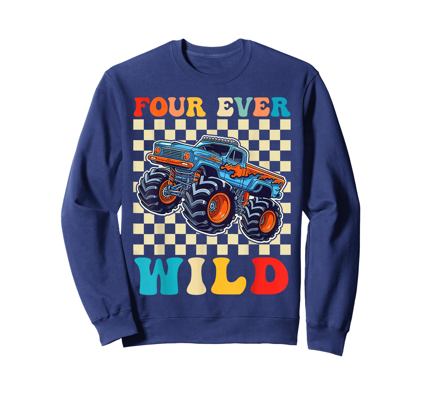 Funny Four Ever Wild 4th Birthday Kids Monster Truck T-Shirt