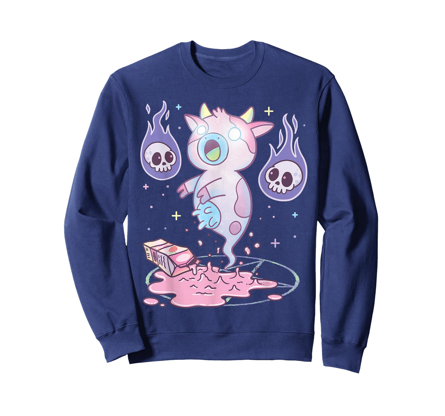 Kawaii Pastel Goth Cute Creepy Strawberry Milk Ghost Cow T-Shirt