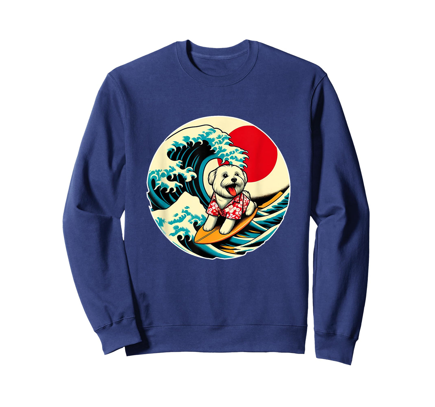 Great Wave Kanagawa Maltese dog Surfing T-Shirt for Men Women Kids